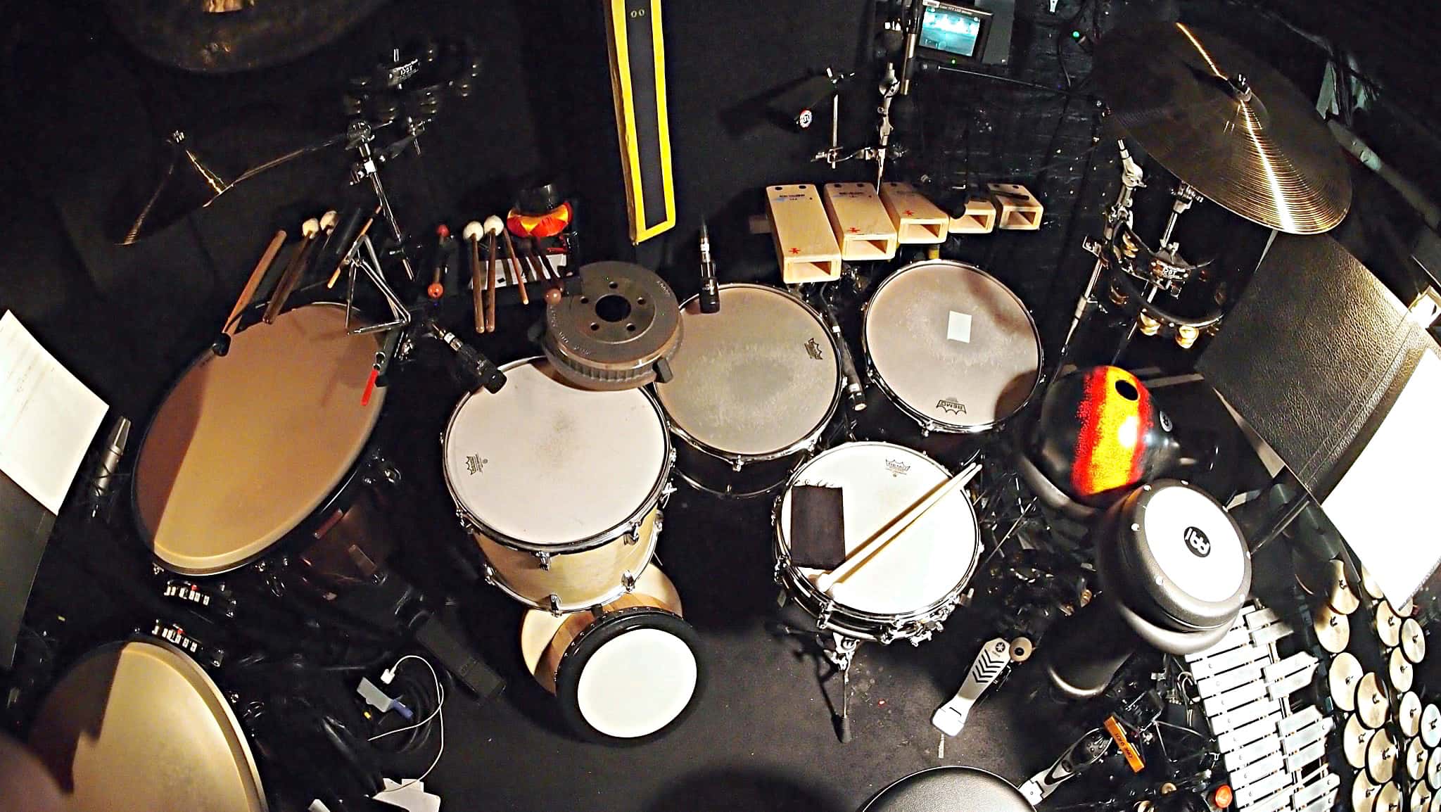 Dave Roth’s percussion setup for the Broadway production of Finding Neverland at the Lunt-Fontanne Theatre.