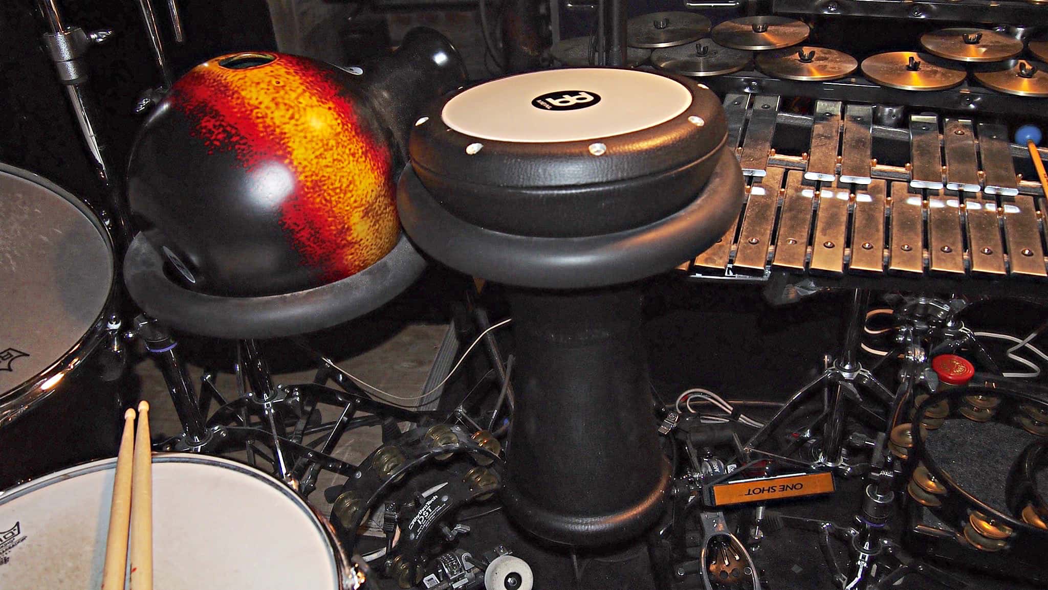 Dave Roth’s percussion setup for the Broadway production of Finding Neverland at the Lunt-Fontanne Theatre.