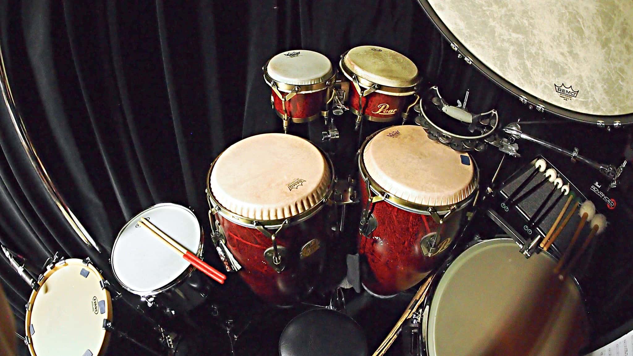 Sean Ritenauer's percussion setup for the Broadway production of Something Rotten at the St James Theatre.