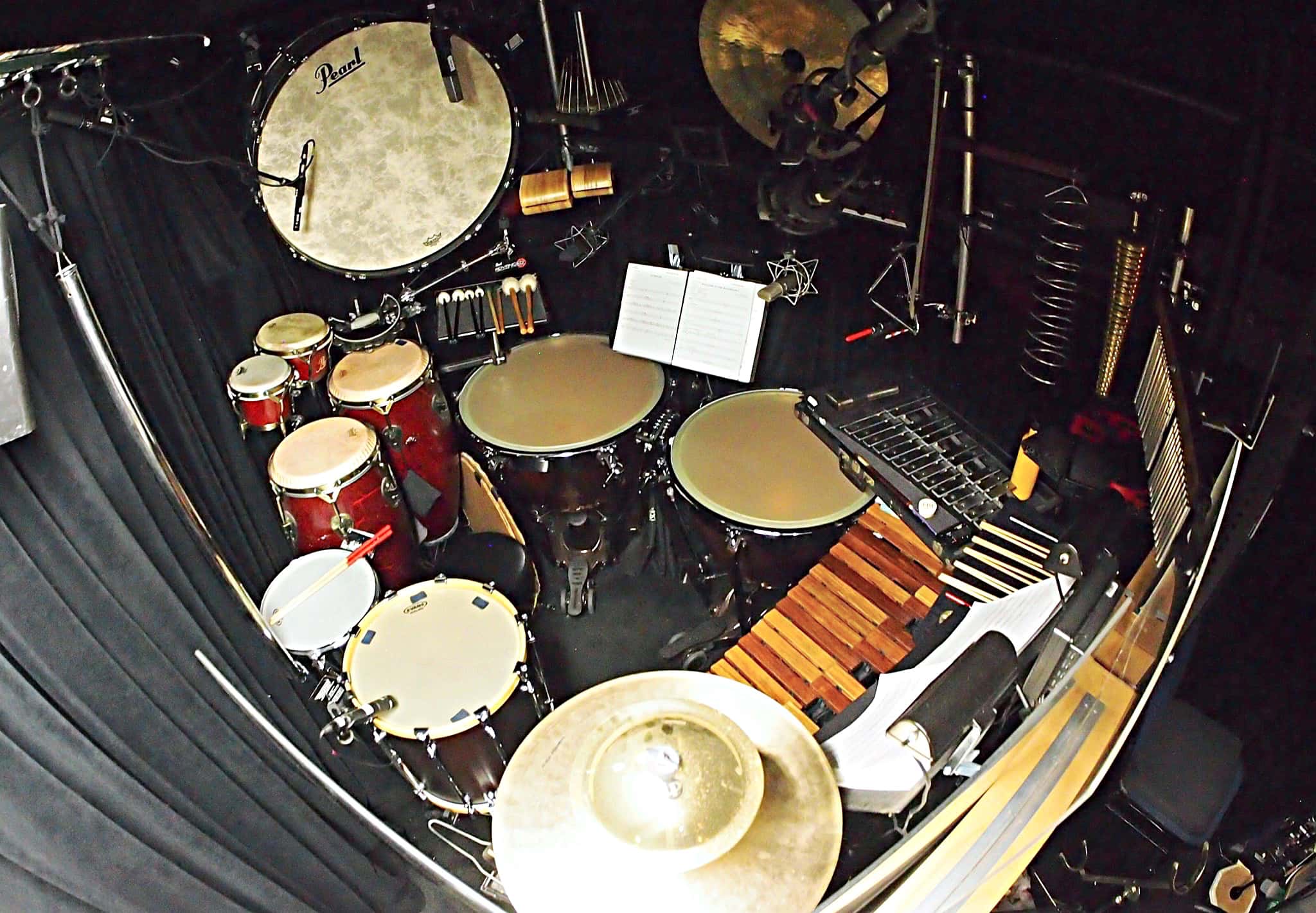 Sean Ritenauer's percussion setup for the Broadway production of Something Rotten at the St James Theatre.