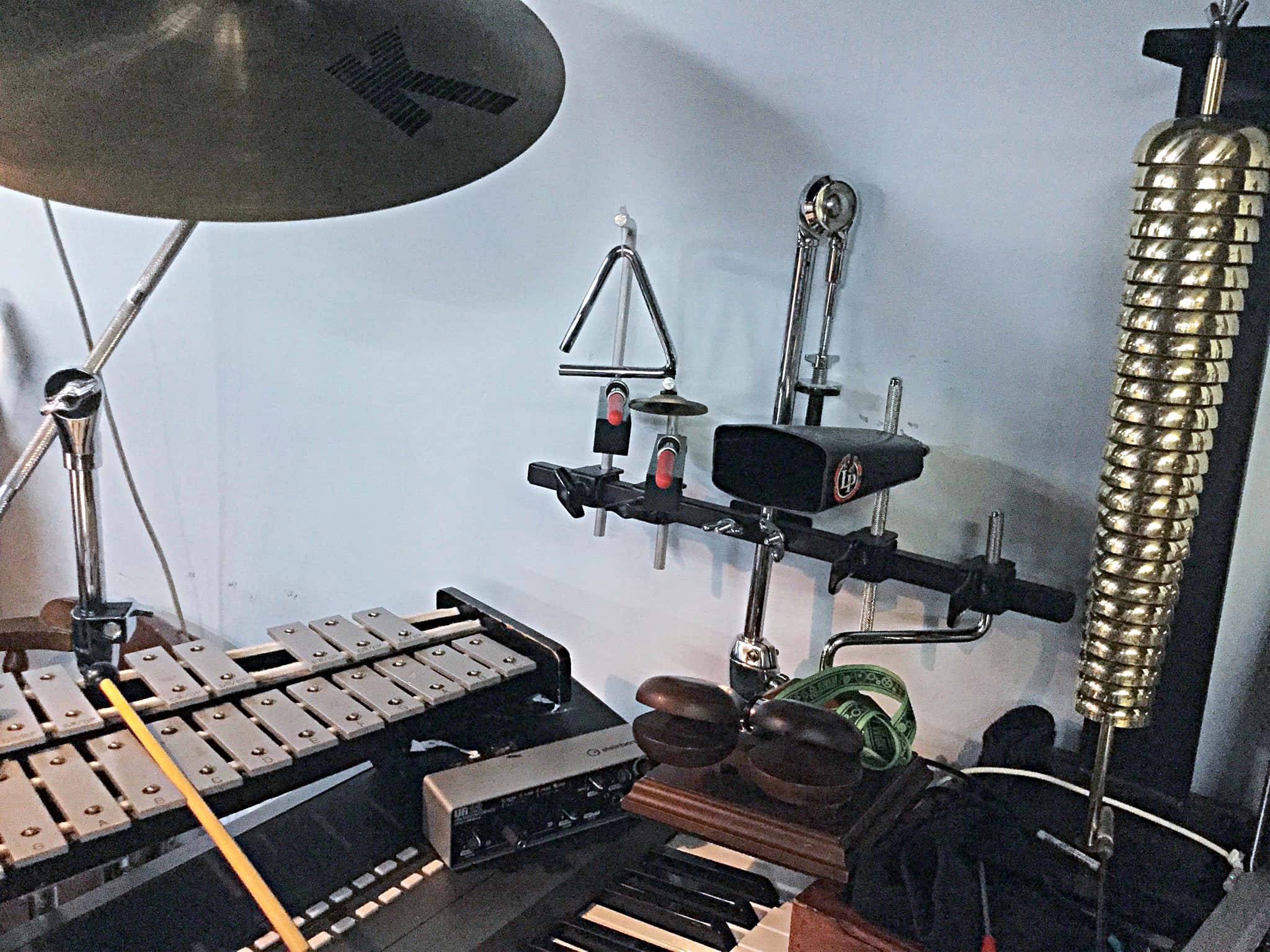 Lindsay Kaul’s percussion setup for The Producers at The Players Theater in Port Macquarie in New South Wales, Australia.