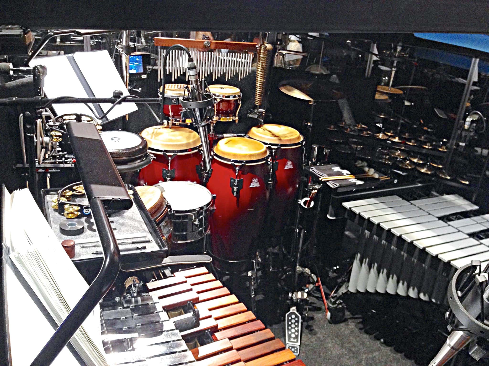 Shan Chana's percussion setup for Aladdin at the Prince of Wales Theatre in London's West End.