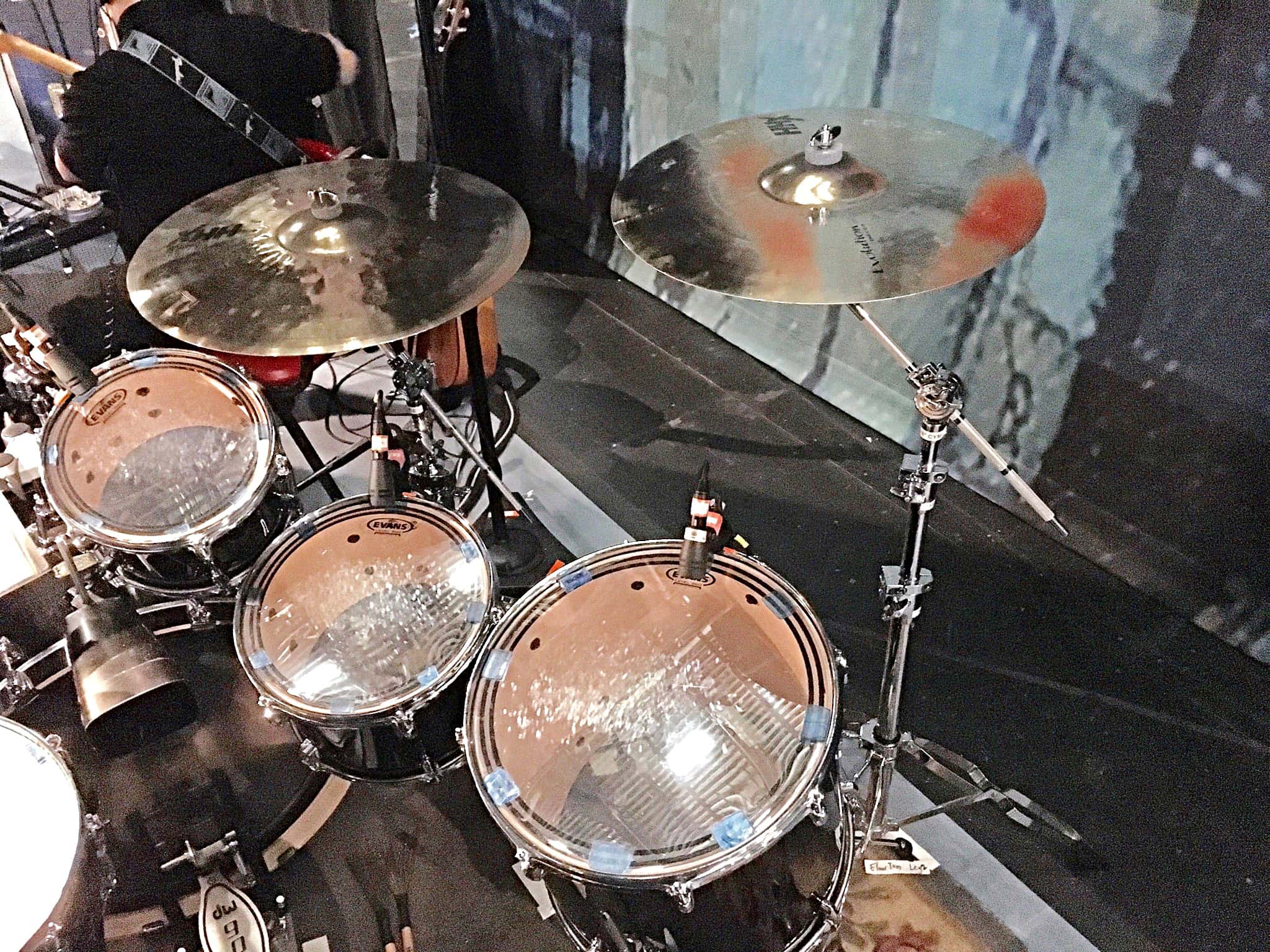 Brett Beirsdorfer's drum set setup for the National Tour of Fame at the Eisenhower Hall Theatre in West Point, New York.