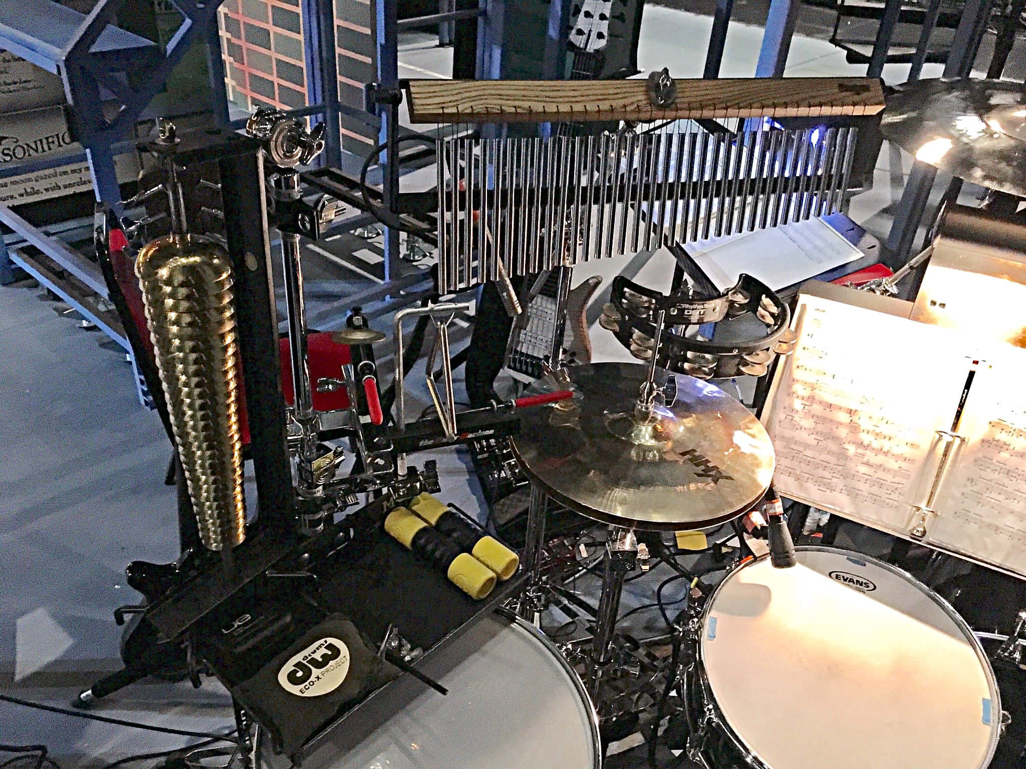 Brett Beirsdorfer's drum set setup for the National Tour of Fame at the Eisenhower Hall Theatre in West Point, New York.