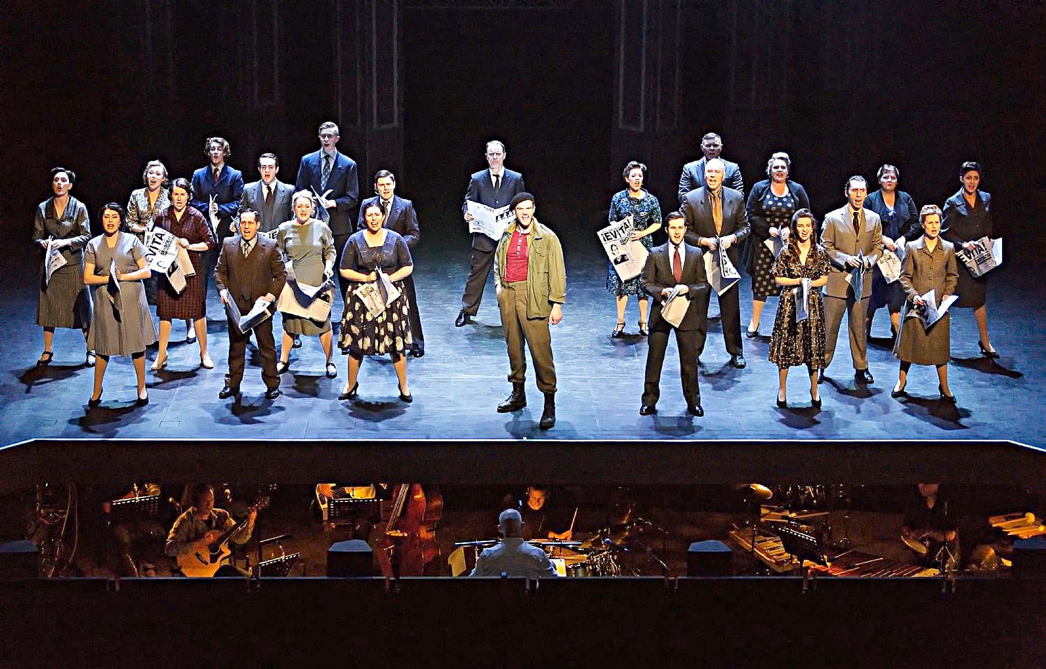 Tim Sellars’ drum set setup for Showbiz Christchurch’s production of Evita at the Isaac Theatre Royal in Christchurch, New Zealand.