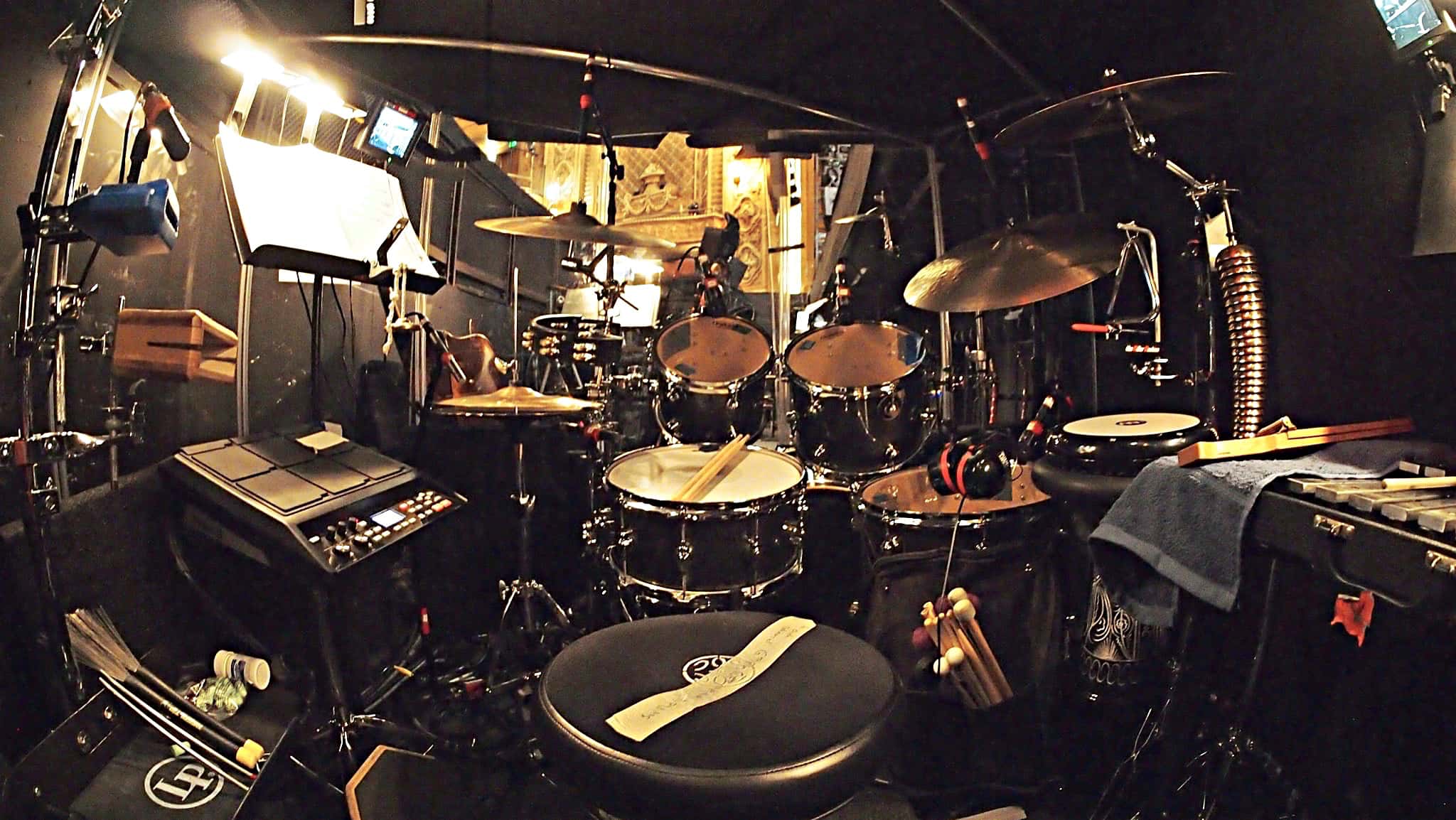 Greg Germann’s combined book setup for the National tour of the Broadway show Finding Neverland at the Paramount Theatre in Seattle, Washington.