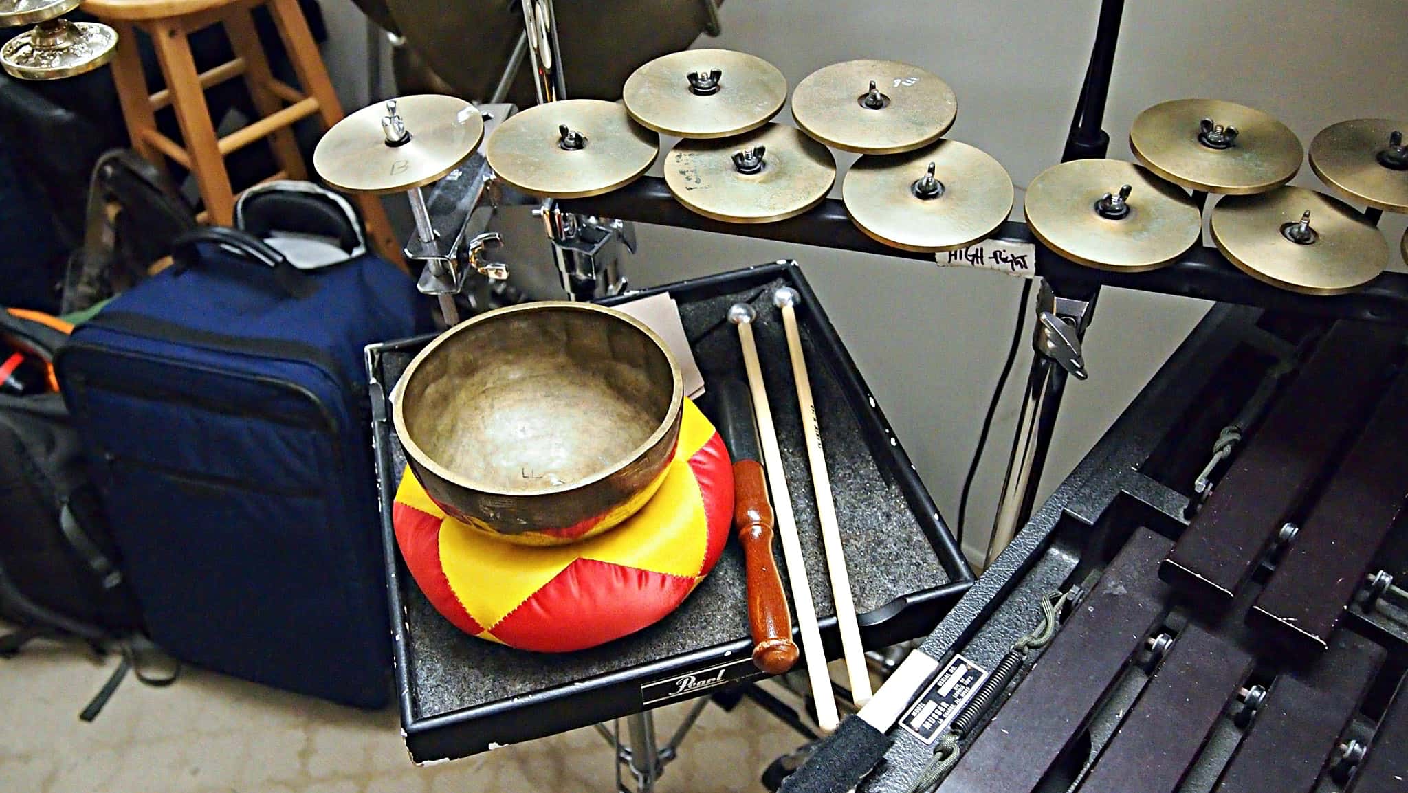 Ray Marchica's drum set setup for the 2017-2018 Broadway revival of Miss Saigon at the Broadway Theatre.