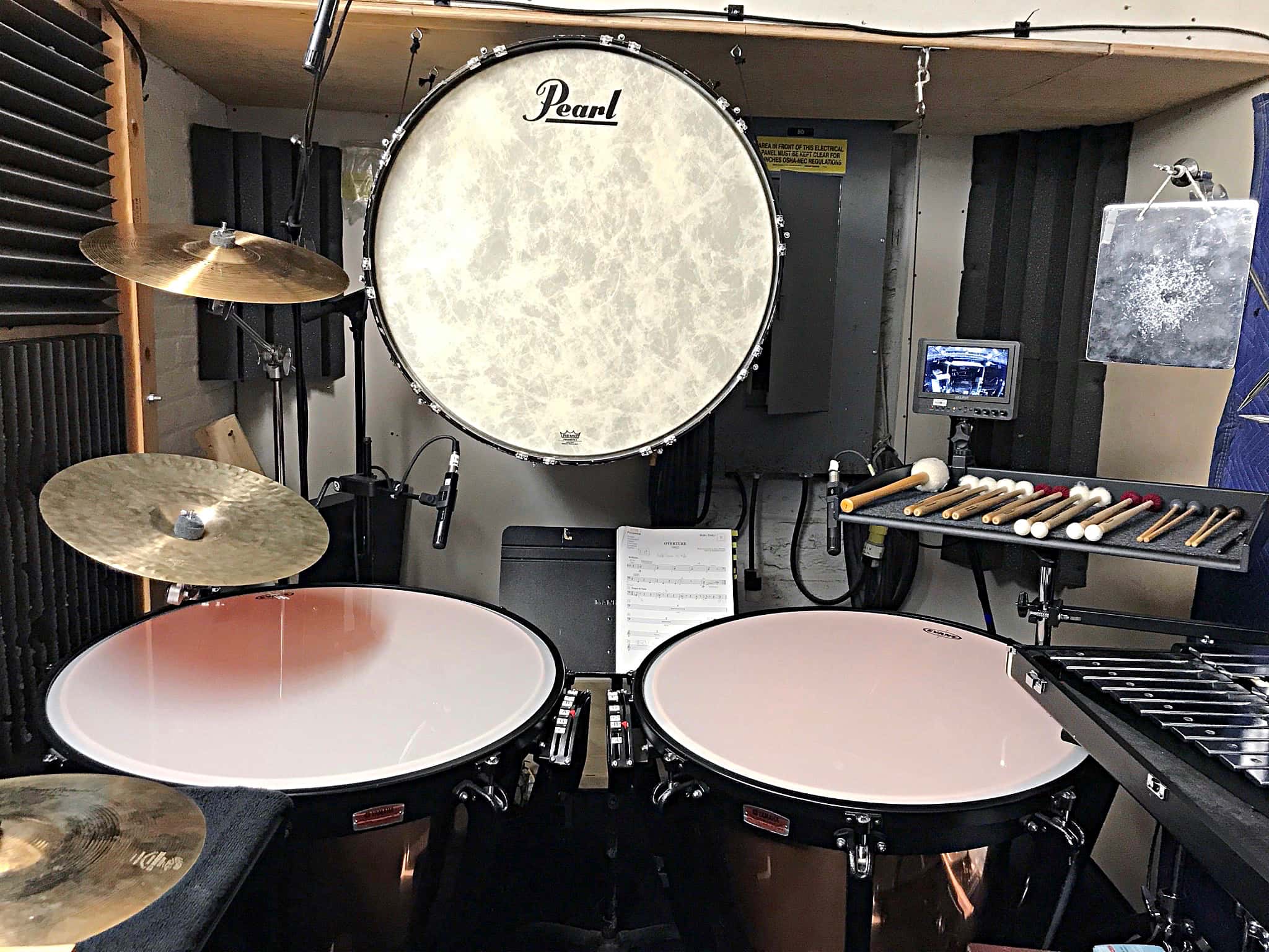 Andy Blanco’s percussion setup for the 2017-2018 Broadway production of Hello, Dolly! at the Shubert Theater.