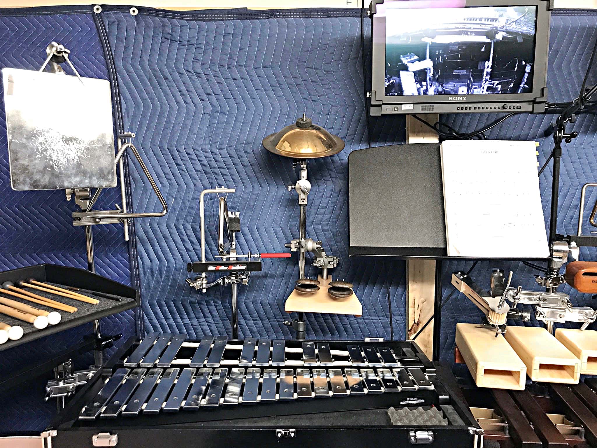 Andy Blanco’s percussion setup for the 2017-2018 Broadway production of Hello, Dolly! at the Shubert Theater.