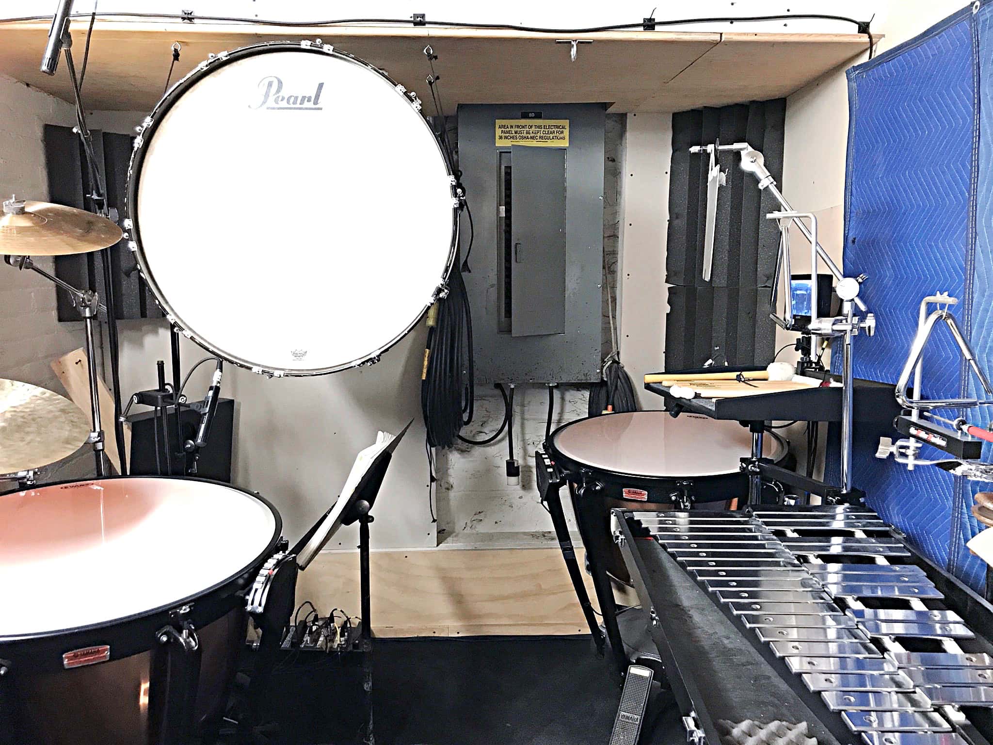 Andy Blanco’s percussion setup for the 2017-2018 Broadway production of Hello, Dolly! at the Shubert Theater.