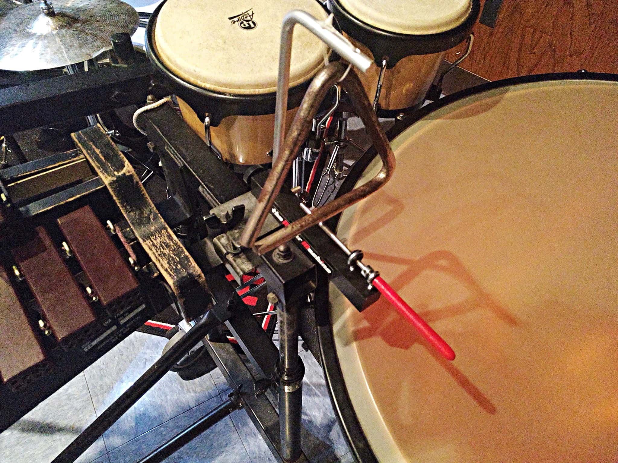 Will Marinelli's percussion setup for the Hightstown High School's production of Pippin in Hightstown, New Jersey.