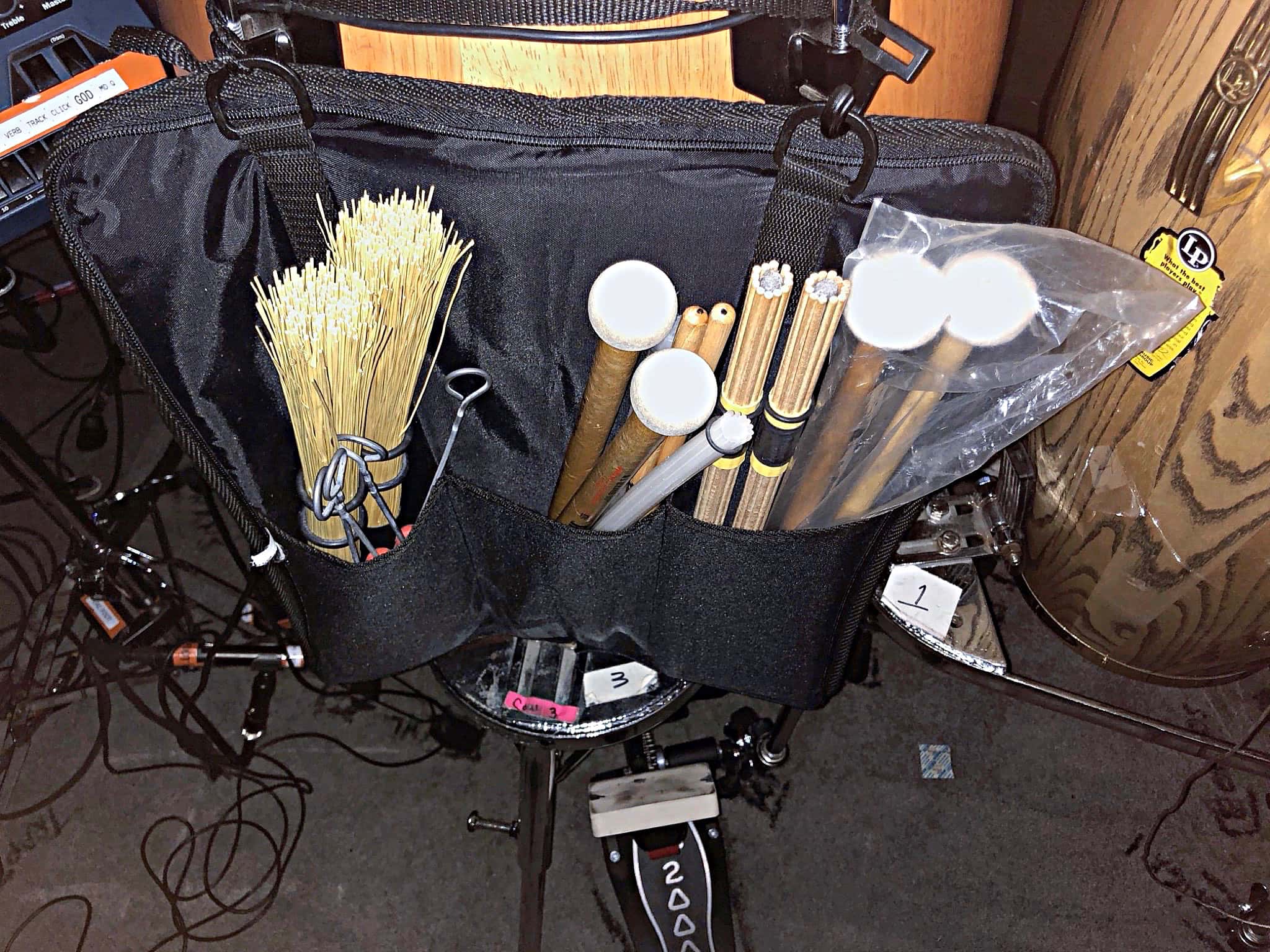 Ryan McCausland's percussion setup for the National Tour of Dirty Dancing at the Eisenhower Auditorium at Penn State in University Park, Pennsylvania.