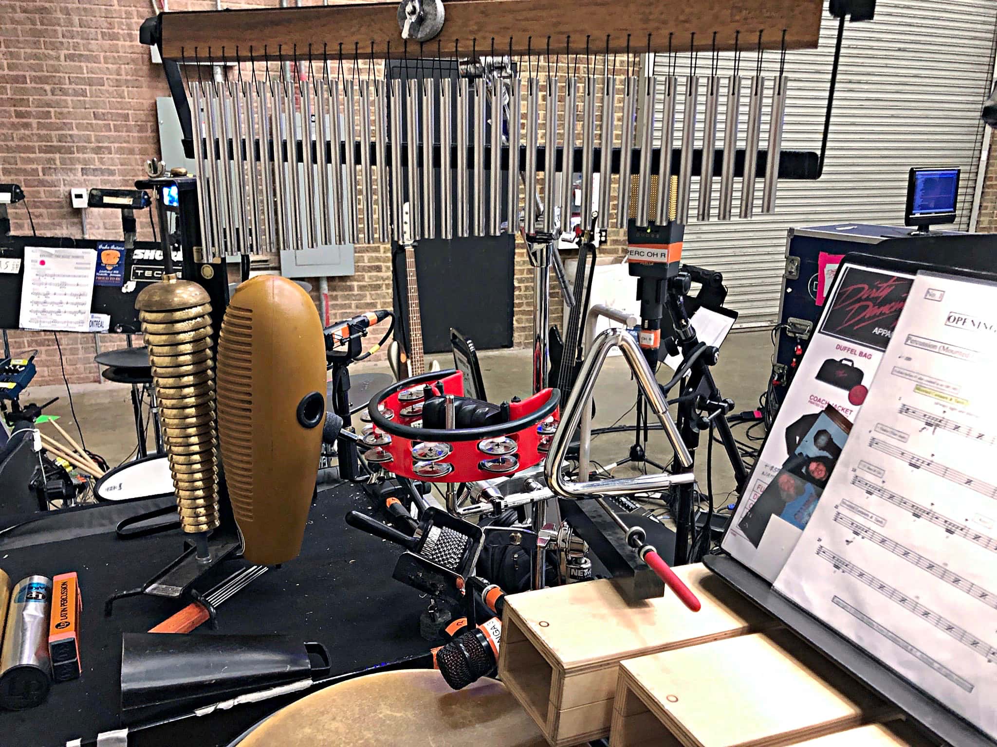 Ryan McCausland's percussion setup for the National Tour of Dirty Dancing at the Eisenhower Auditorium at Penn State in University Park, Pennsylvania.