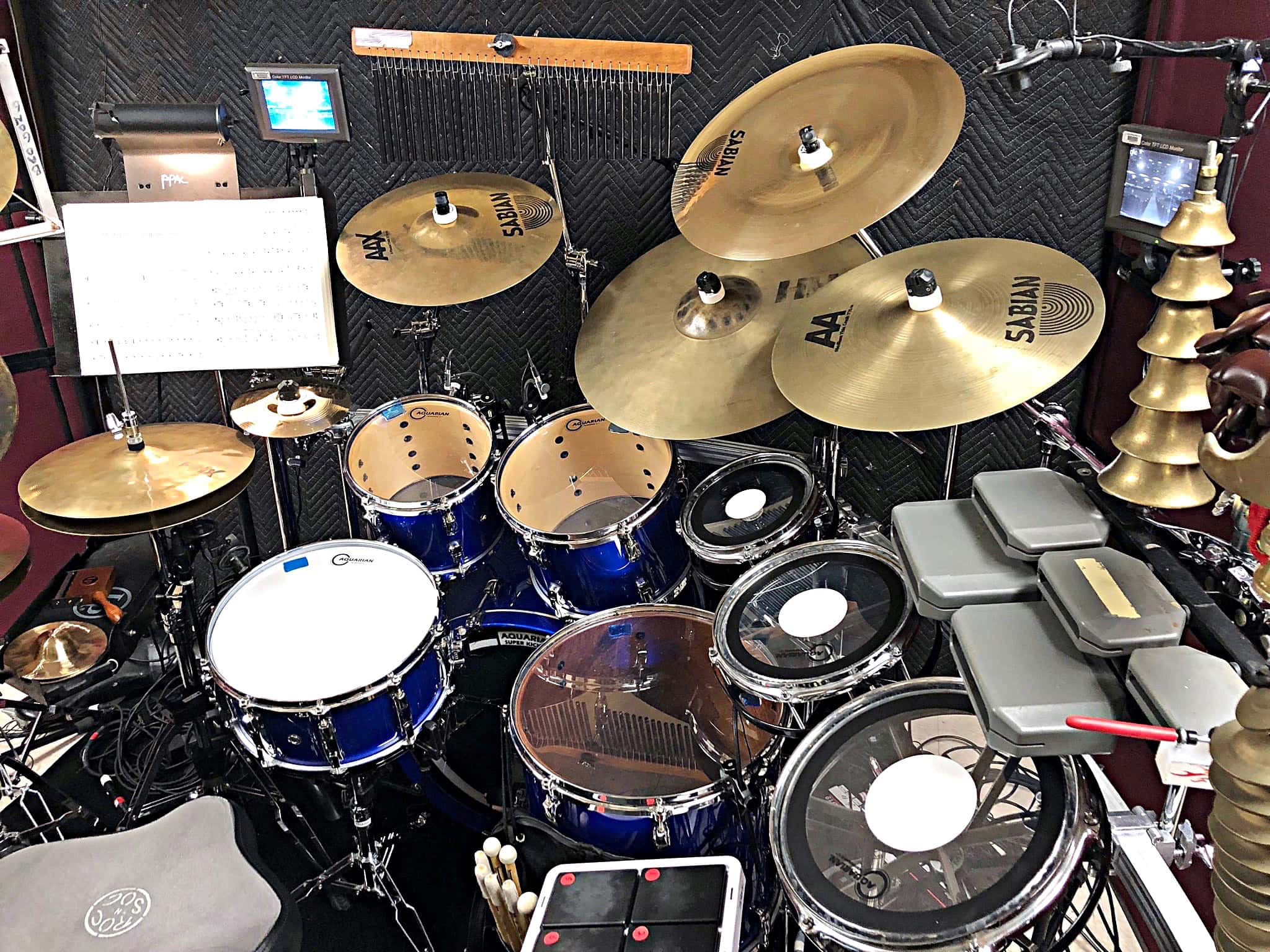 Photo above: Sabian 14" AA Mini Chinese Hats (to the left of regular hats) are used on 'The Morning of the Dragon'."