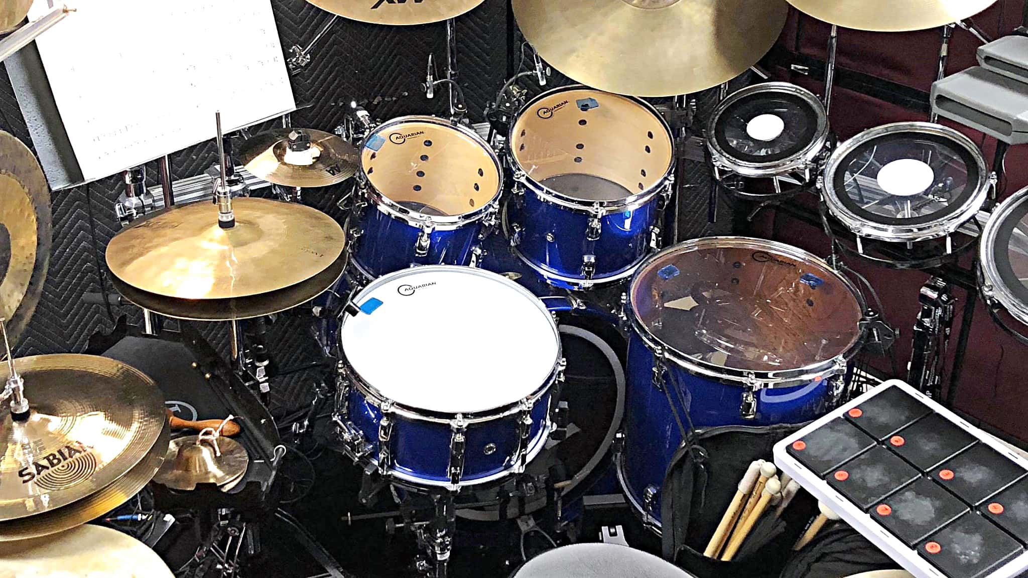 Photo above: Sabian 14" AA Mini Chinese Hats (to the left of regular hats) are used on 'The Morning of the Dragon'."