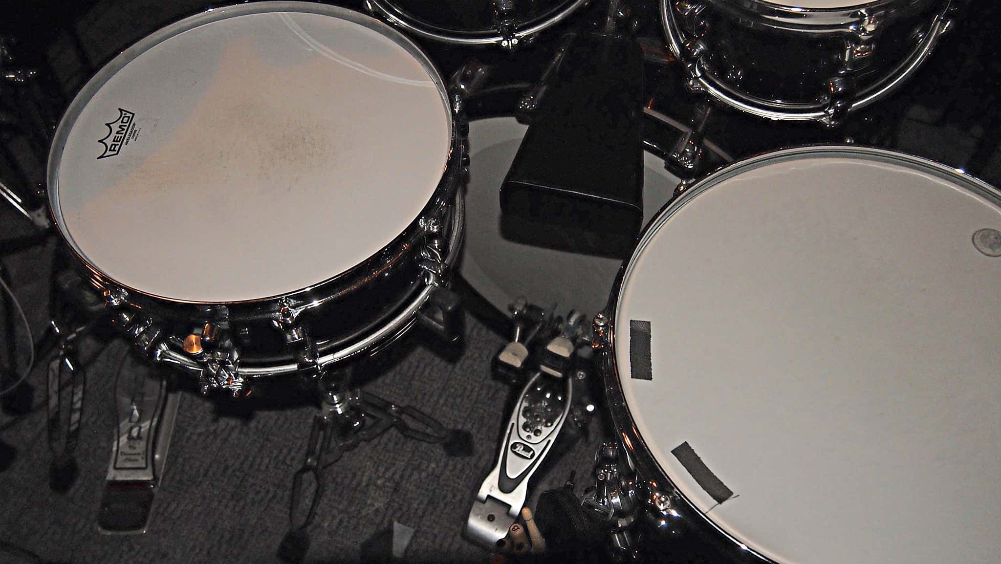 Tim Mulligan's drum set setup for the National Tour of Wicked at the Paramount Theater in Seattle, Washington.