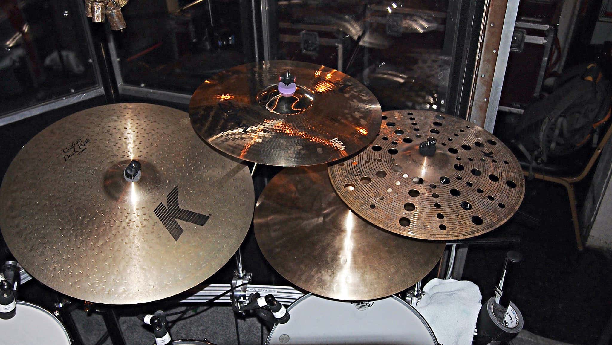 Tim Mulligan's drum set setup for the National Tour of Wicked at the Paramount Theater in Seattle, Washington.
