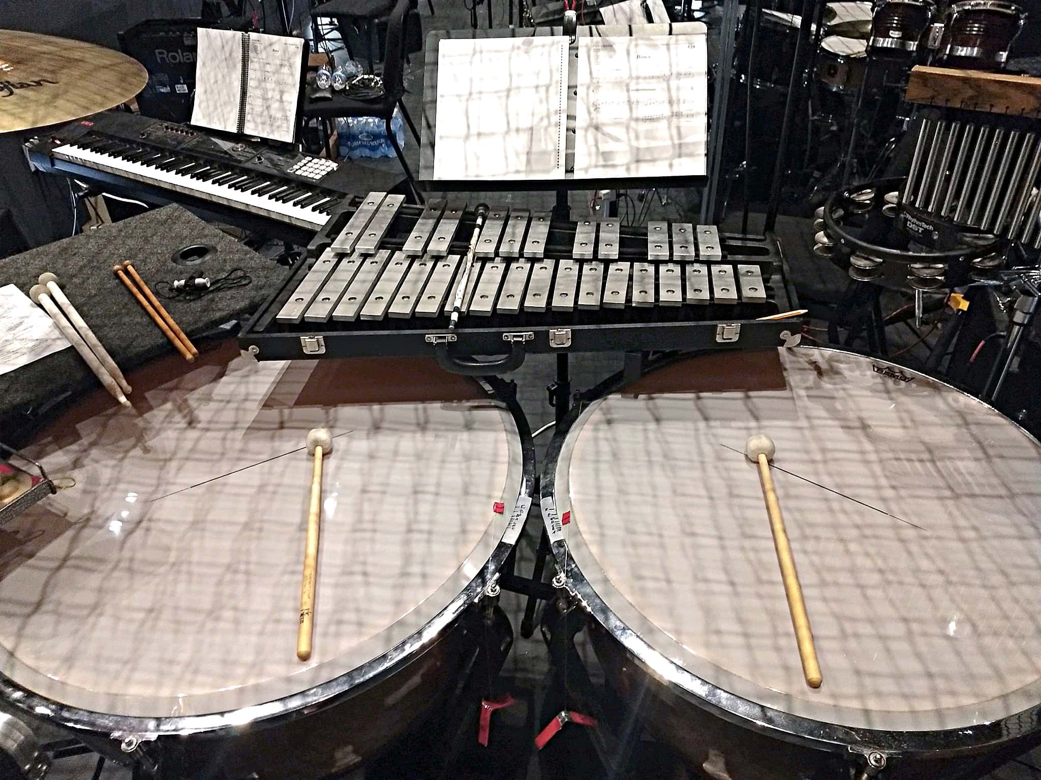 Rex Lycan’s percussion setup for The Little Mermaid at the Howard Brubeck Theatre in San Marcos, California.