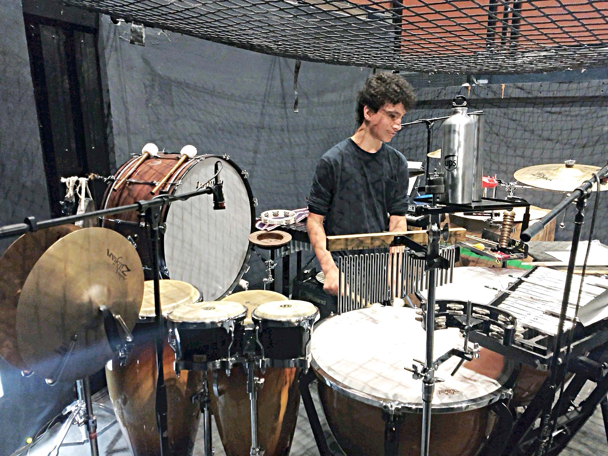 Rex Lycan’s percussion setup for The Little Mermaid at the Howard Brubeck Theatre in San Marcos, California.