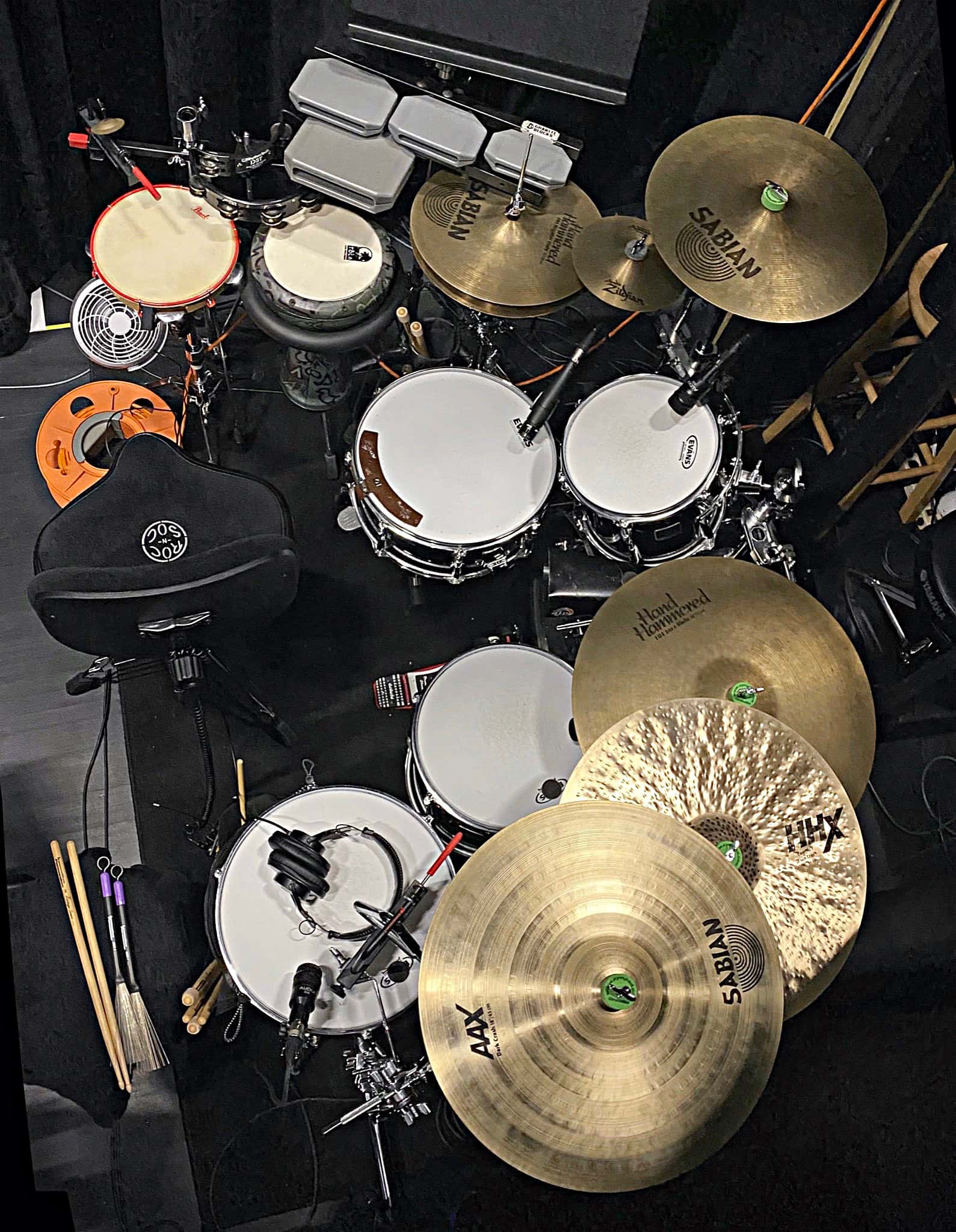 Jeremy Logan's drum set setup for Kiss Me Kate at the William R. Boone High School in Orlando, Florida.