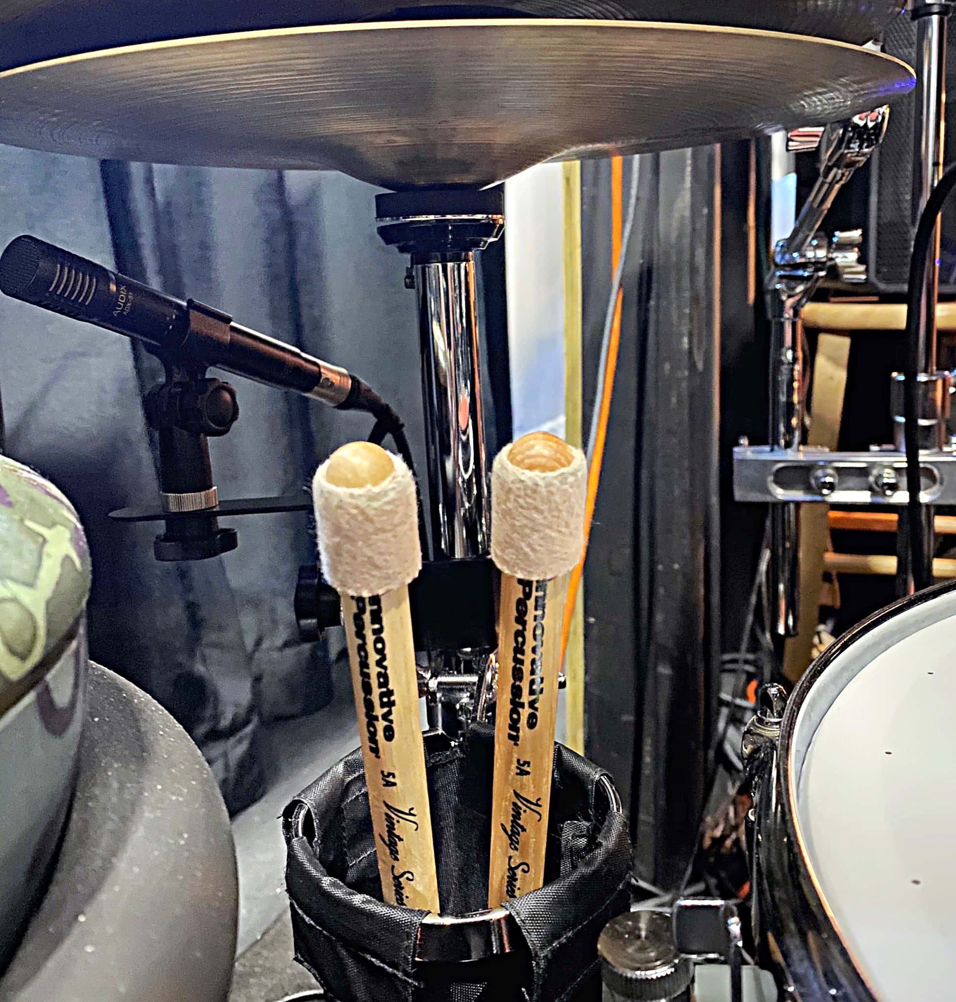 Jeremy Logan's drum set setup for Kiss Me Kate at the William R. Boone High School in Orlando, Florida.