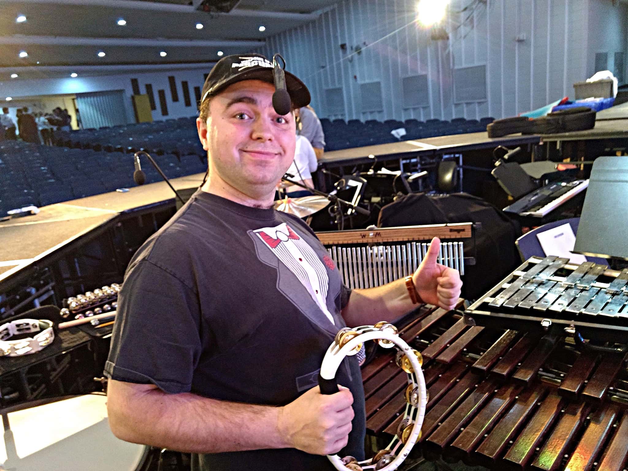 Will Marinelli's percussion setup for Mamma Mia at Rumson-Fair Haven High School, in Rumson, New Jersey.