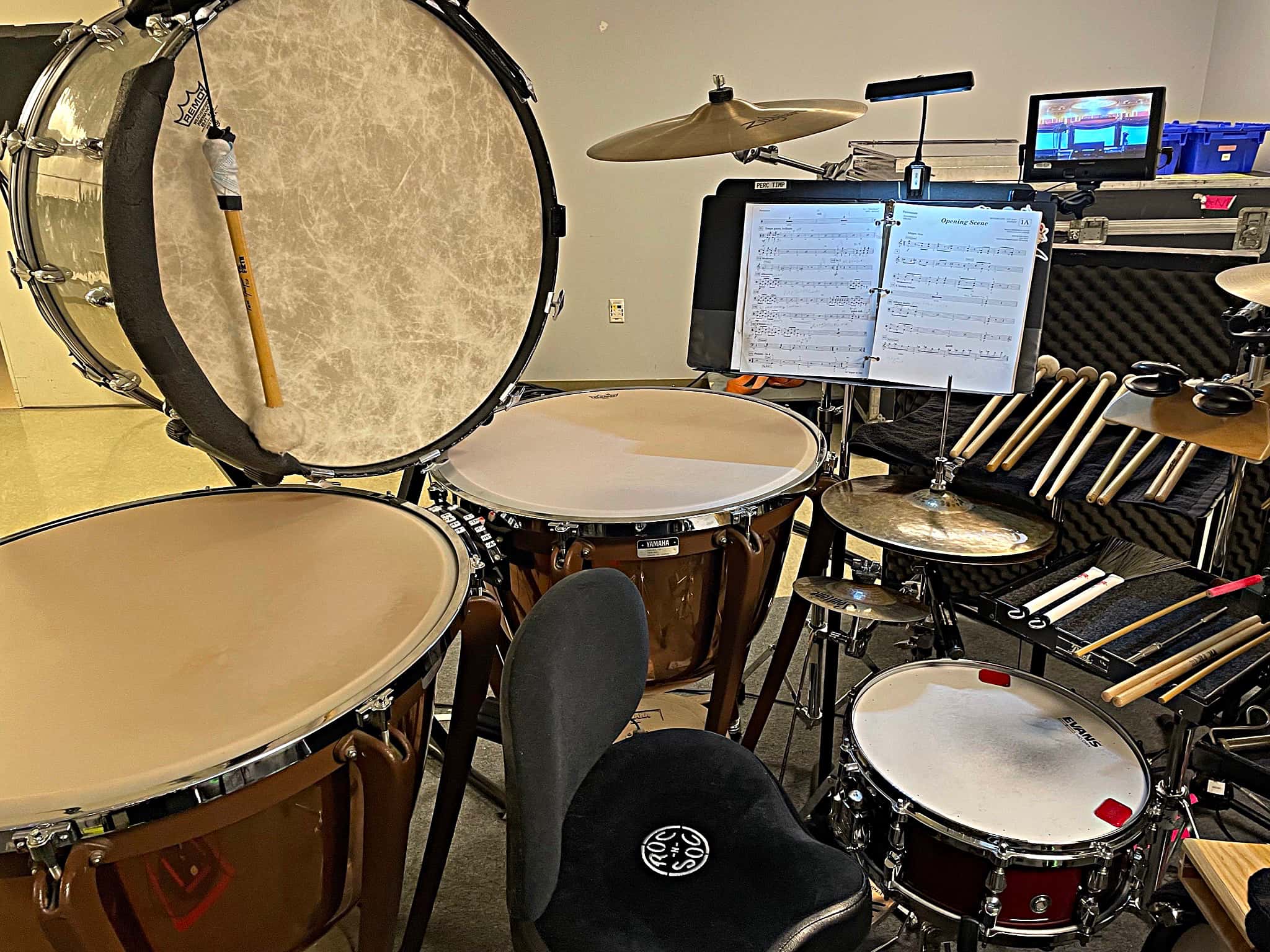 Laura Hamel's drum and percussion setup from the National Tour of My Fair Lady.