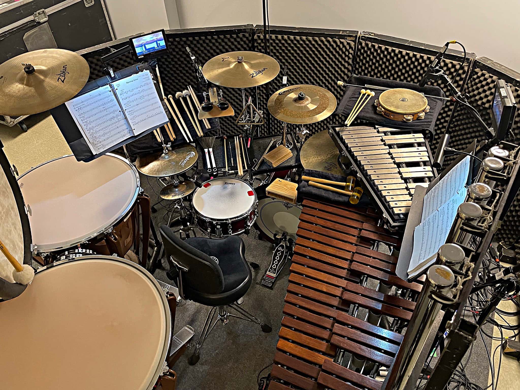 Laura Hamel's drum and percussion setup from the National Tour of My Fair Lady.