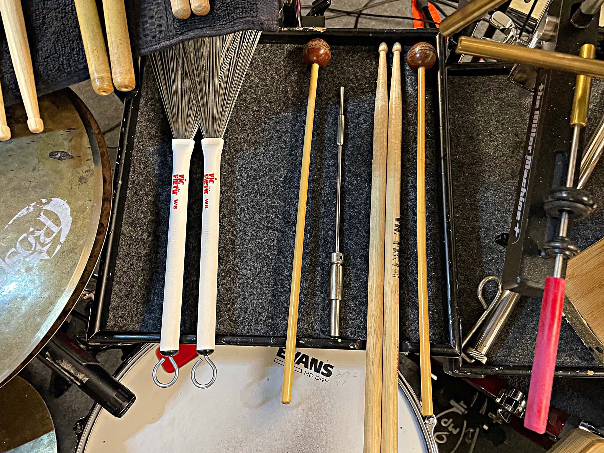 Laura Hamel's drum and percussion setup from the National Tour of My Fair Lady.