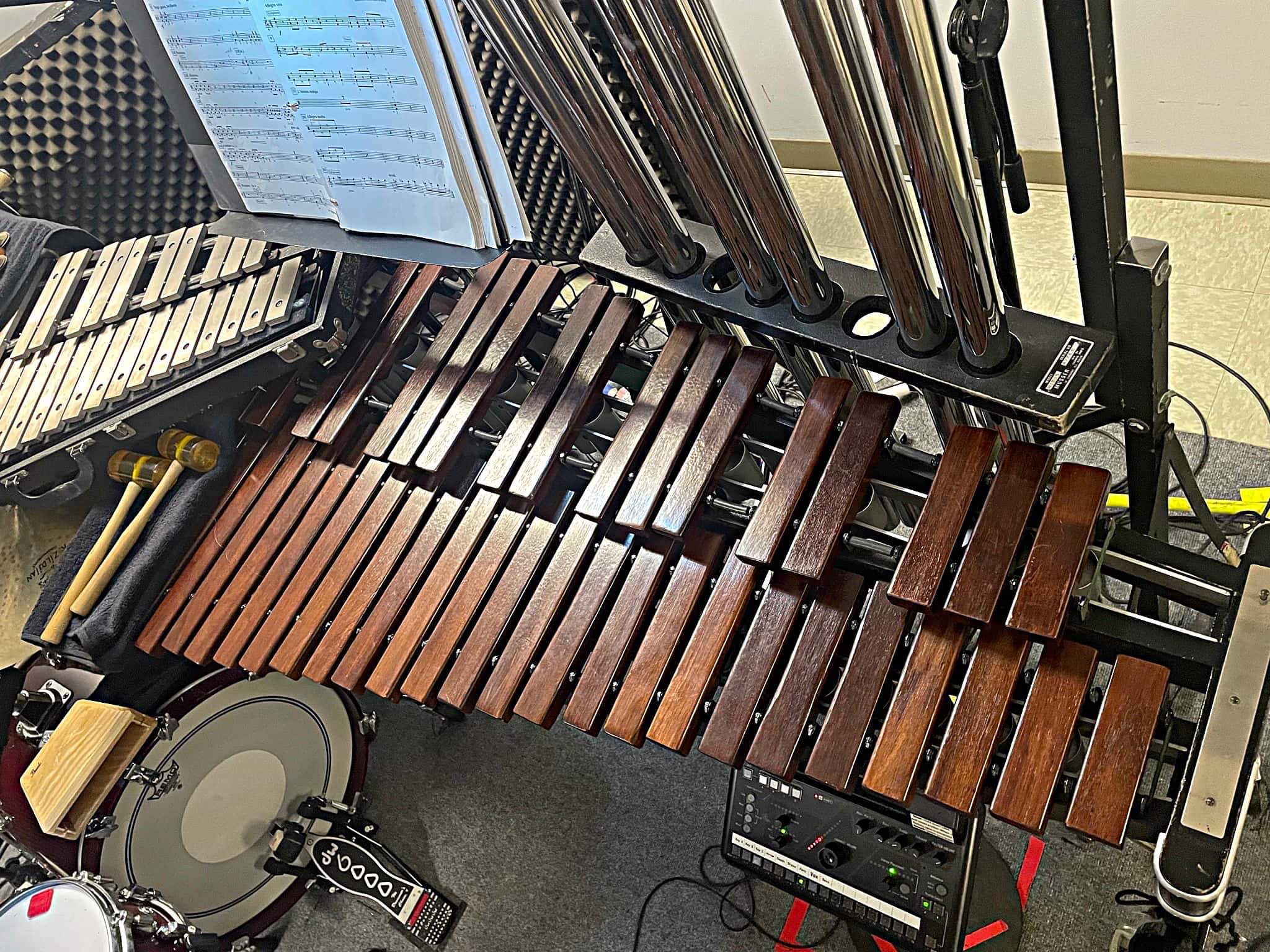 Laura Hamel's drum and percussion setup from the National Tour of My Fair Lady.