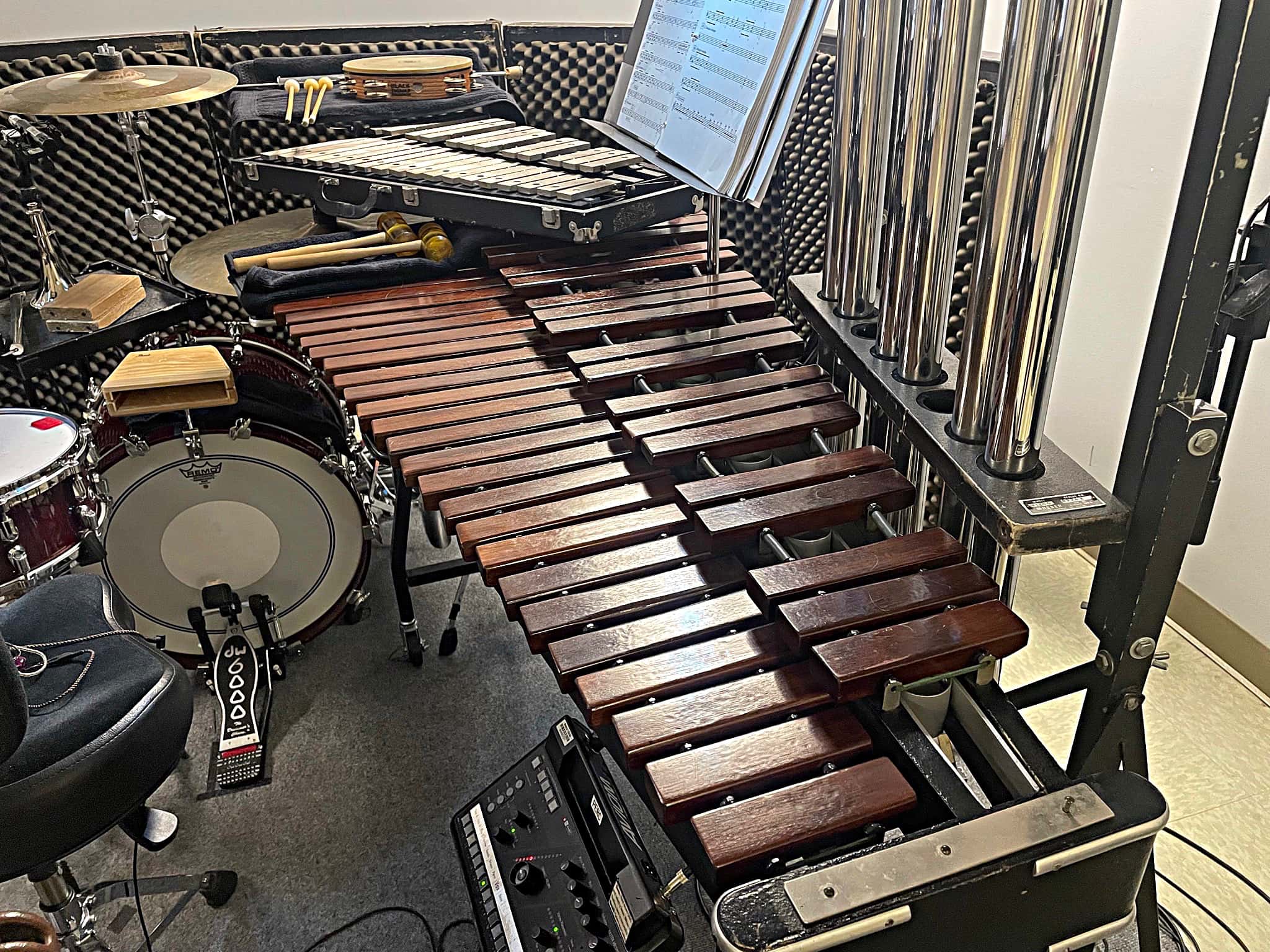 Laura Hamel's drum and percussion setup from the National Tour of My Fair Lady.