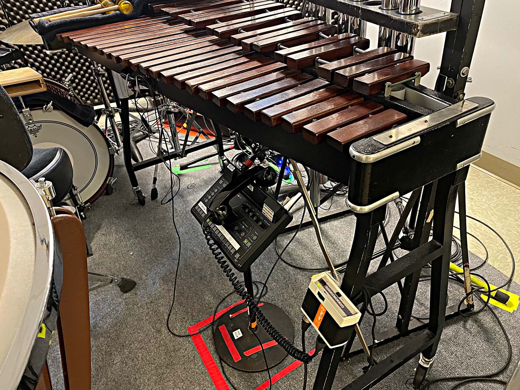 Laura Hamel's drum and percussion setup from the National Tour of My Fair Lady.