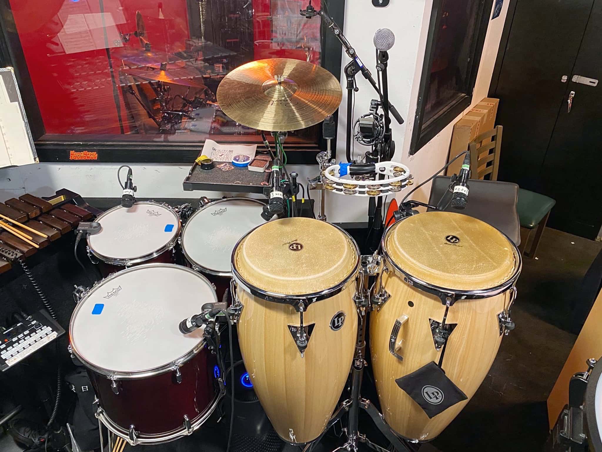 Dave Roth's percussion setup for the Broadway production of Back to the Future at the Winter Garden Theater in New York City.