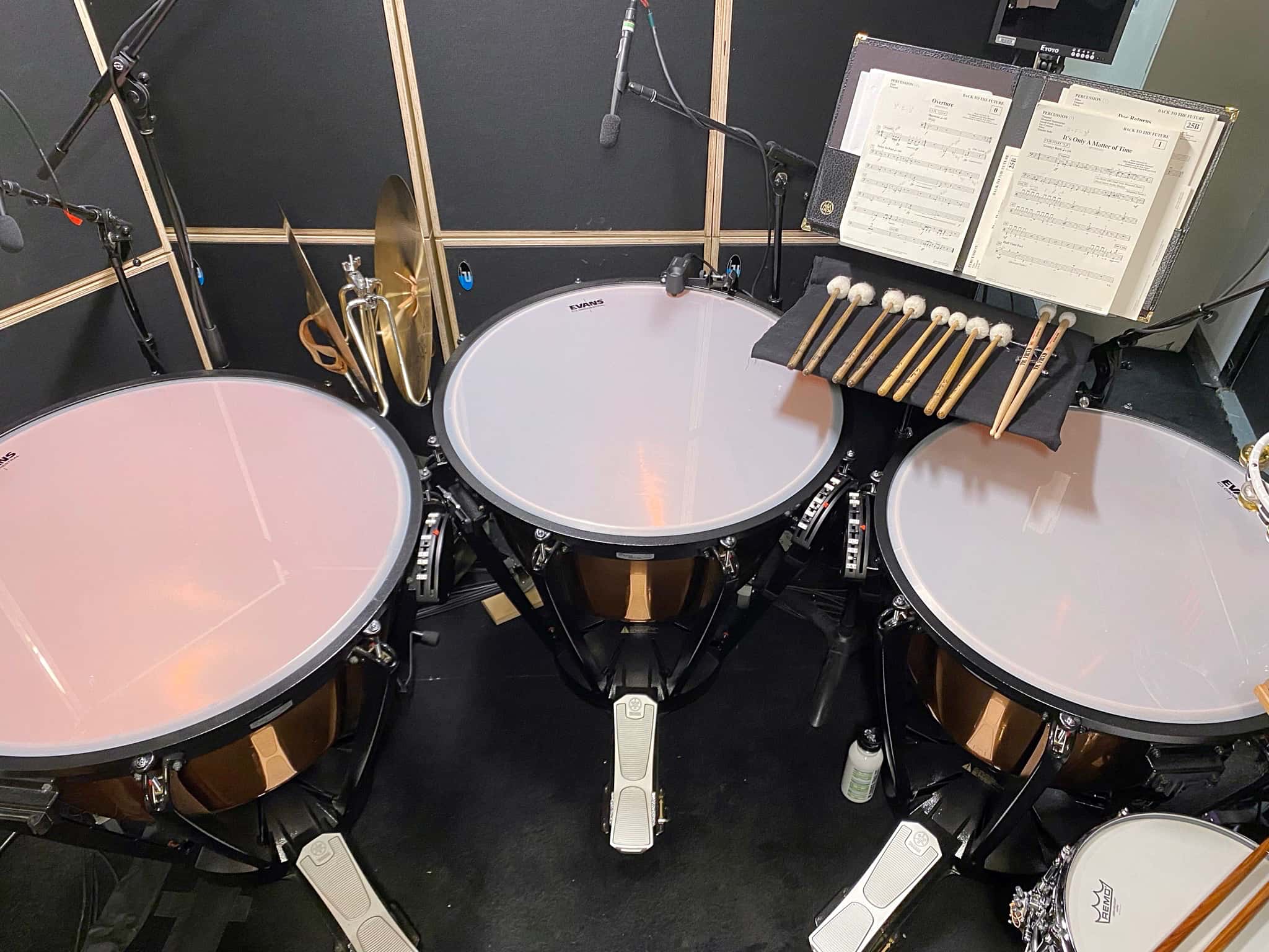 Dave Roth's percussion setup for the Broadway production of Back to the Future at the Winter Garden Theater in New York City.