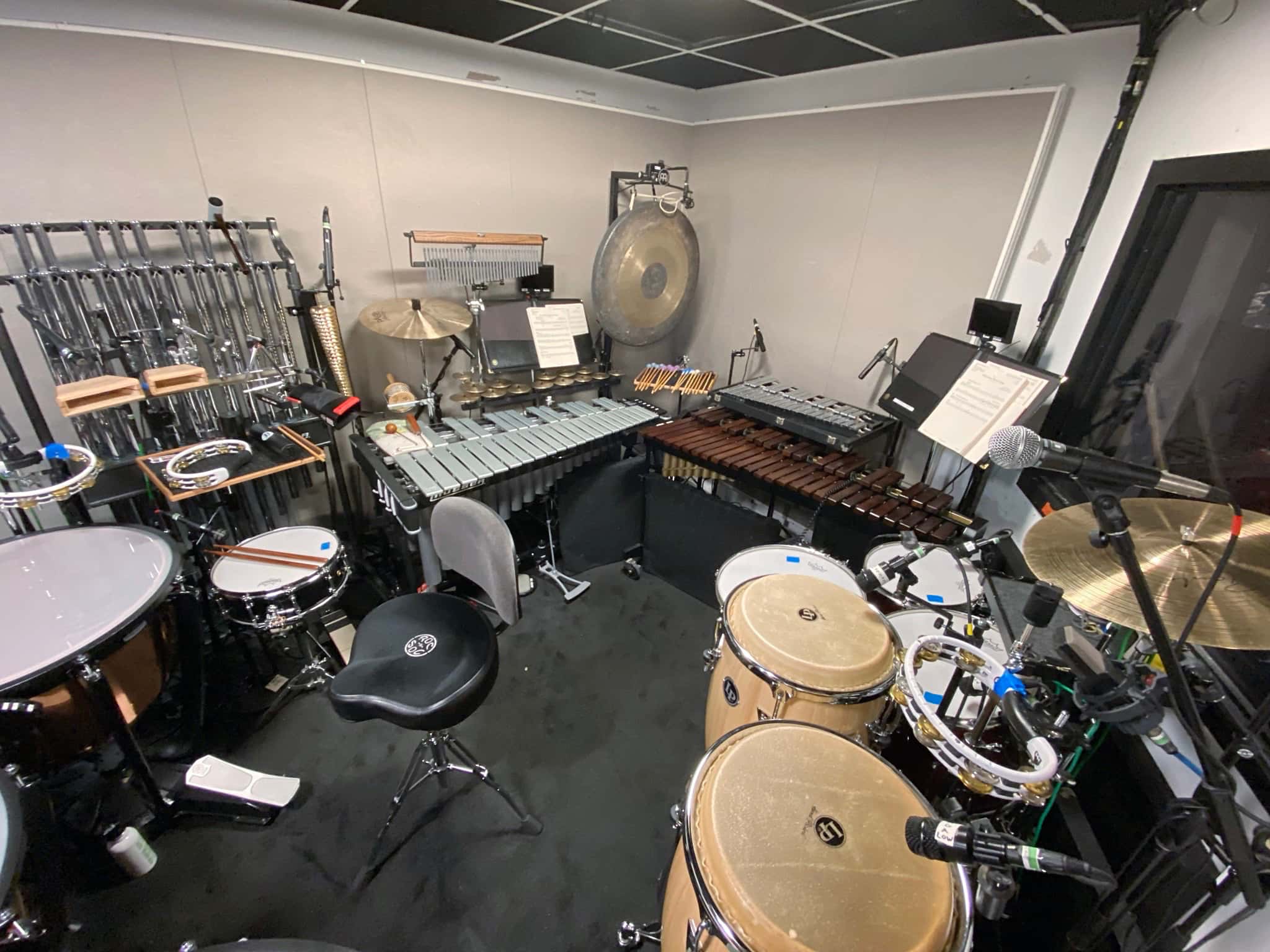 Dave Roth's percussion setup for the Broadway production of Back to the Future at the Winter Garden Theater in New York City.