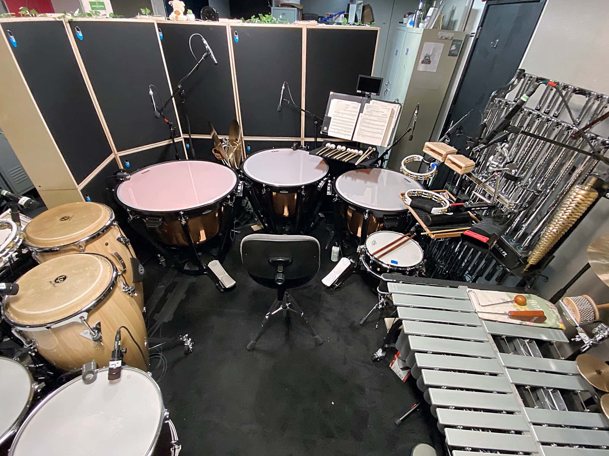 Dave Roth's percussion setup for the Broadway production of Back to the Future at the Winter Garden Theater in New York City.