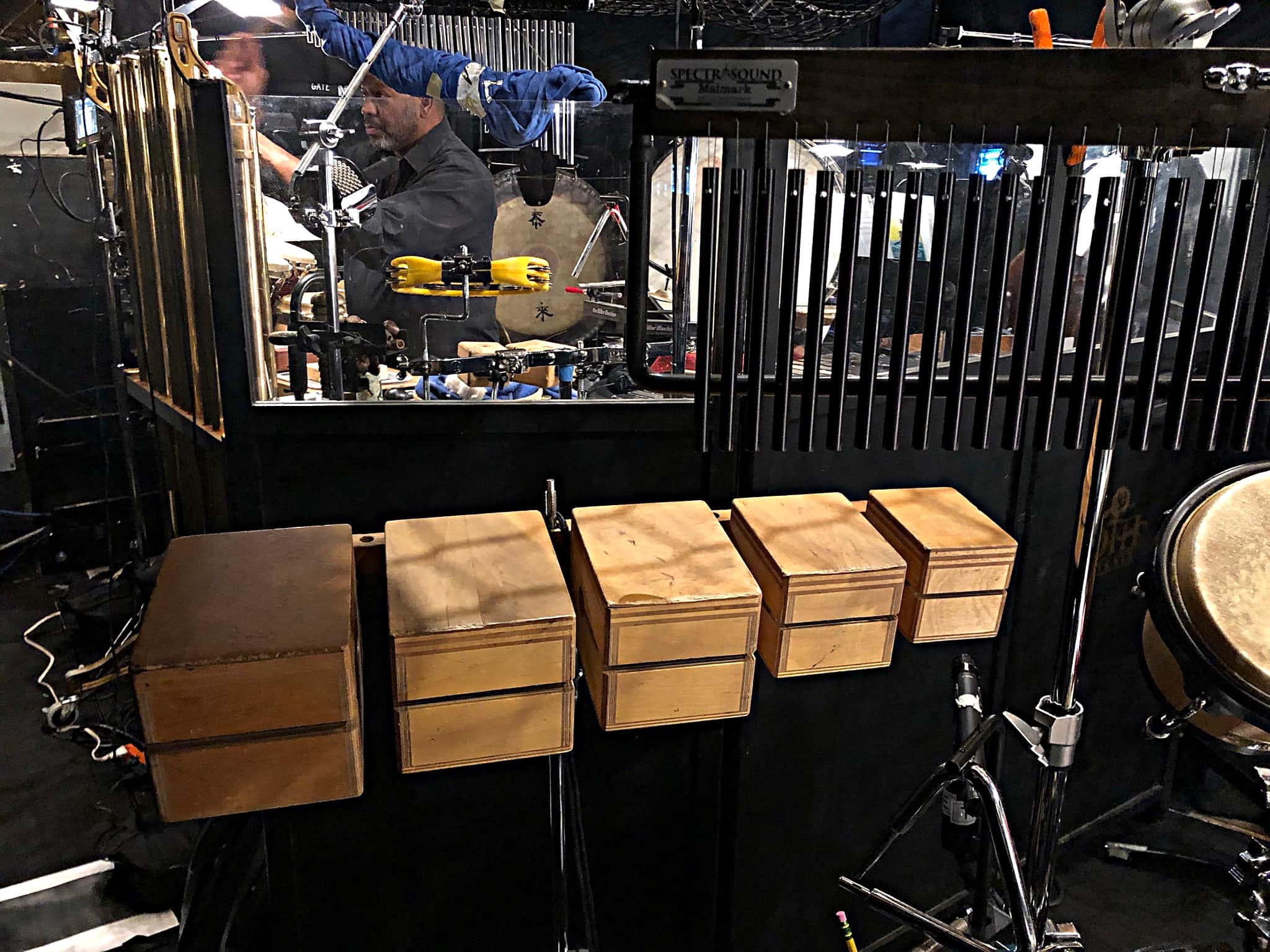 Alec Wilmart's drum set setup for The Little Mermaid at the 5th Avenue Theatre in Seattle, Washington.