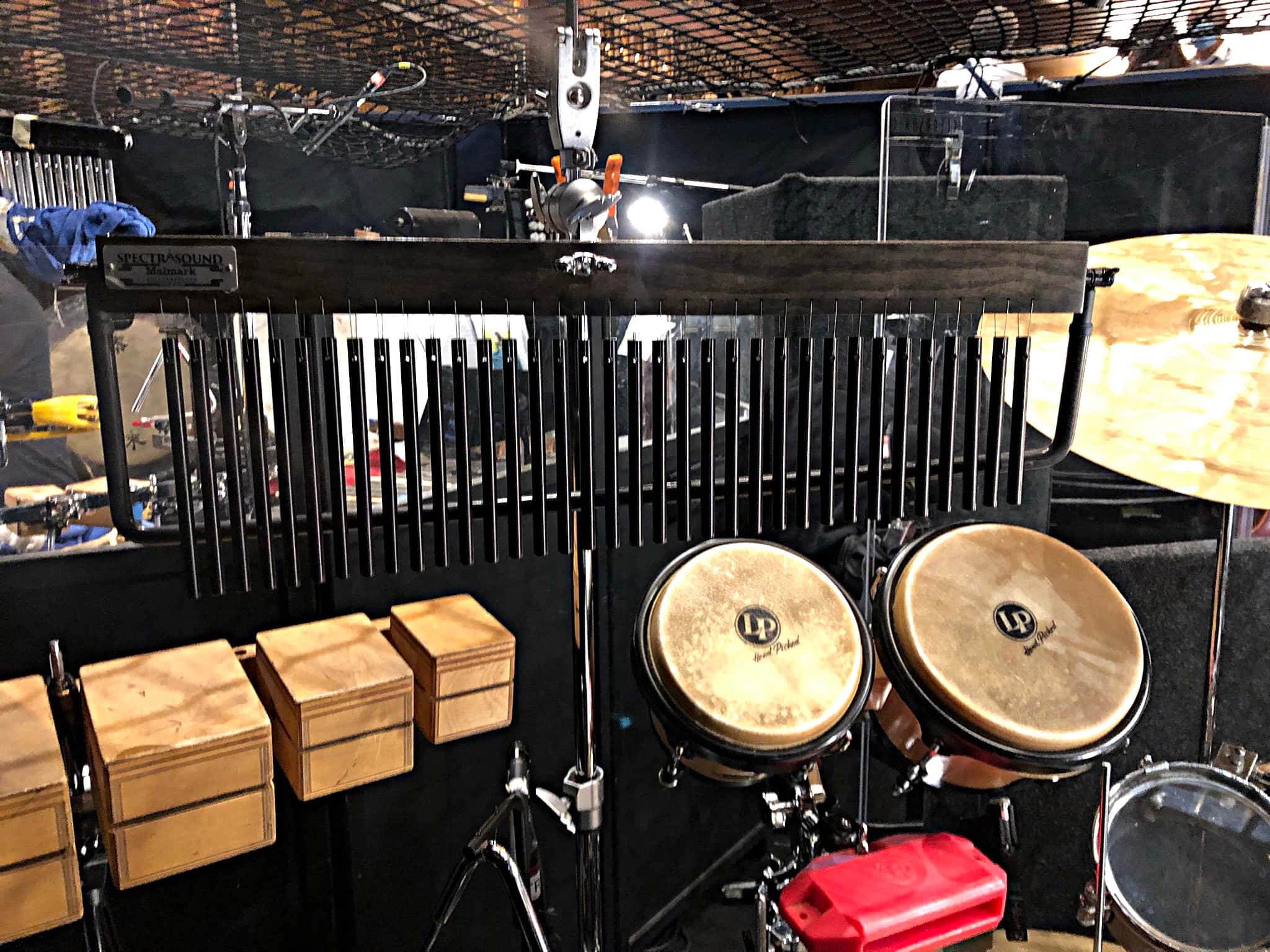 Alec Wilmart's drum set setup for The Little Mermaid at the 5th Avenue Theatre in Seattle, Washington.