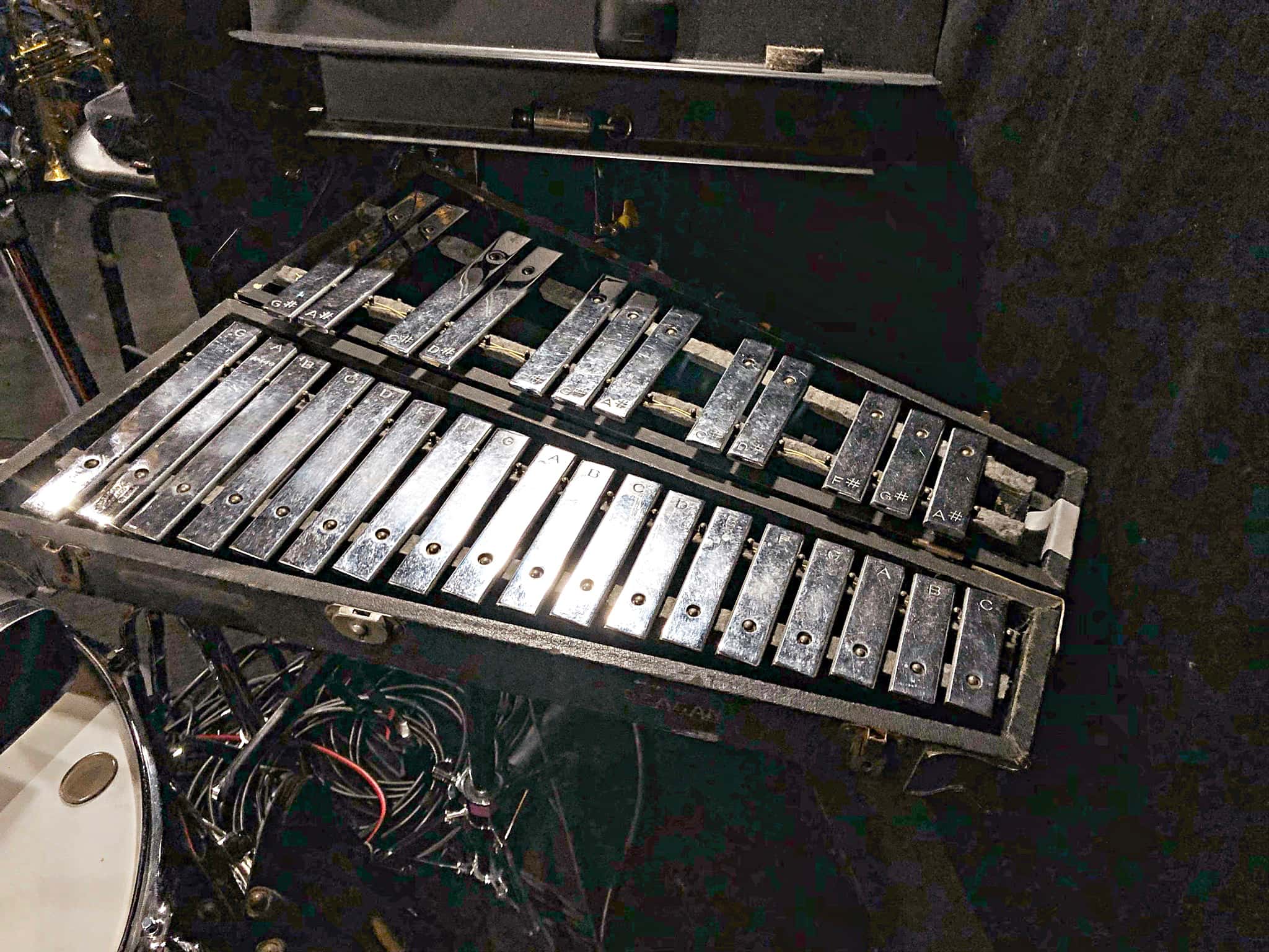 Alec Wilmart's drum set setup for The Little Mermaid at the 5th Avenue Theatre in Seattle, Washington.