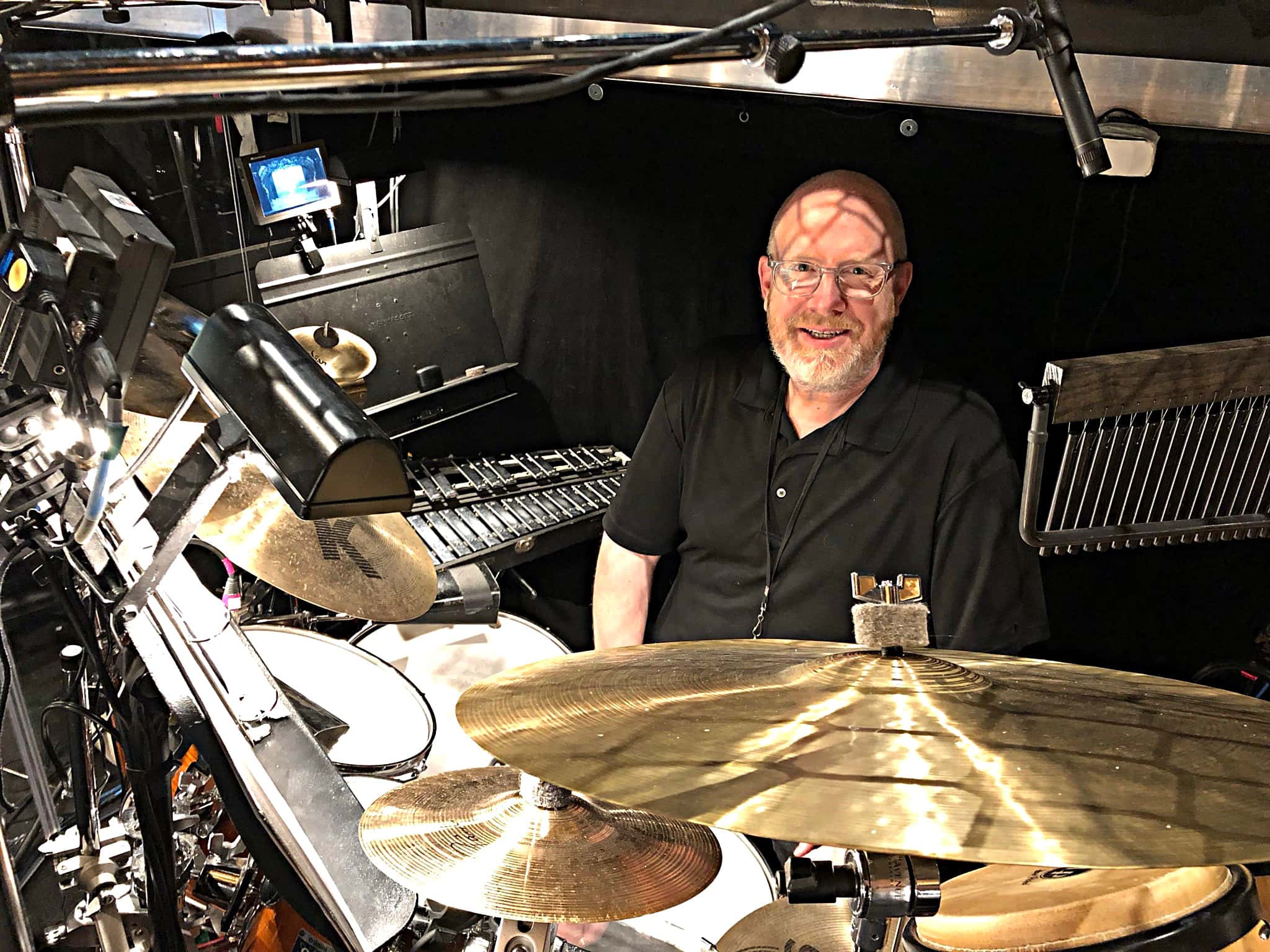 Alec Wilmart's drum set setup for The Little Mermaid at the 5th Avenue Theatre in Seattle, Washington.