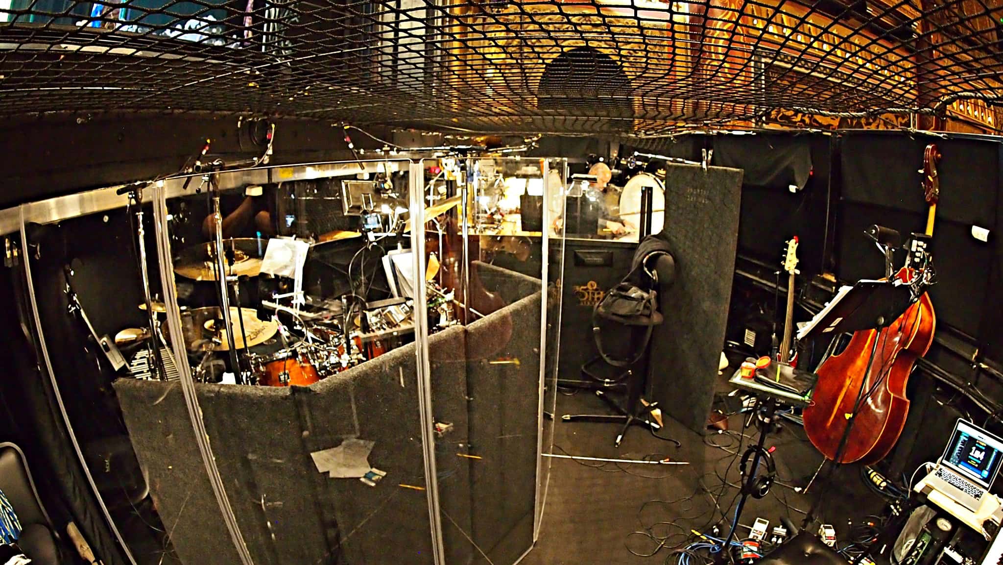 Alec Wilmart's drum set setup for The Little Mermaid at the 5th Avenue Theatre in Seattle, Washington.