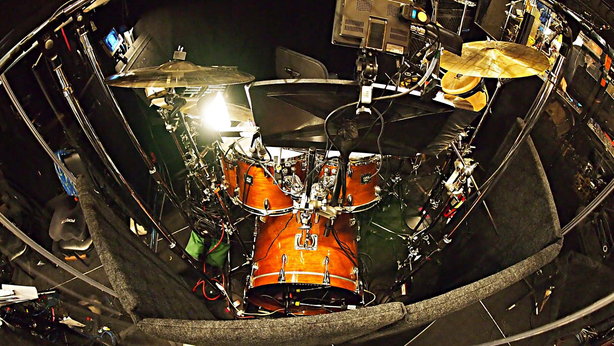 Alec Wilmart's drum set setup for The Little Mermaid at the 5th Avenue Theatre in Seattle, Washington.