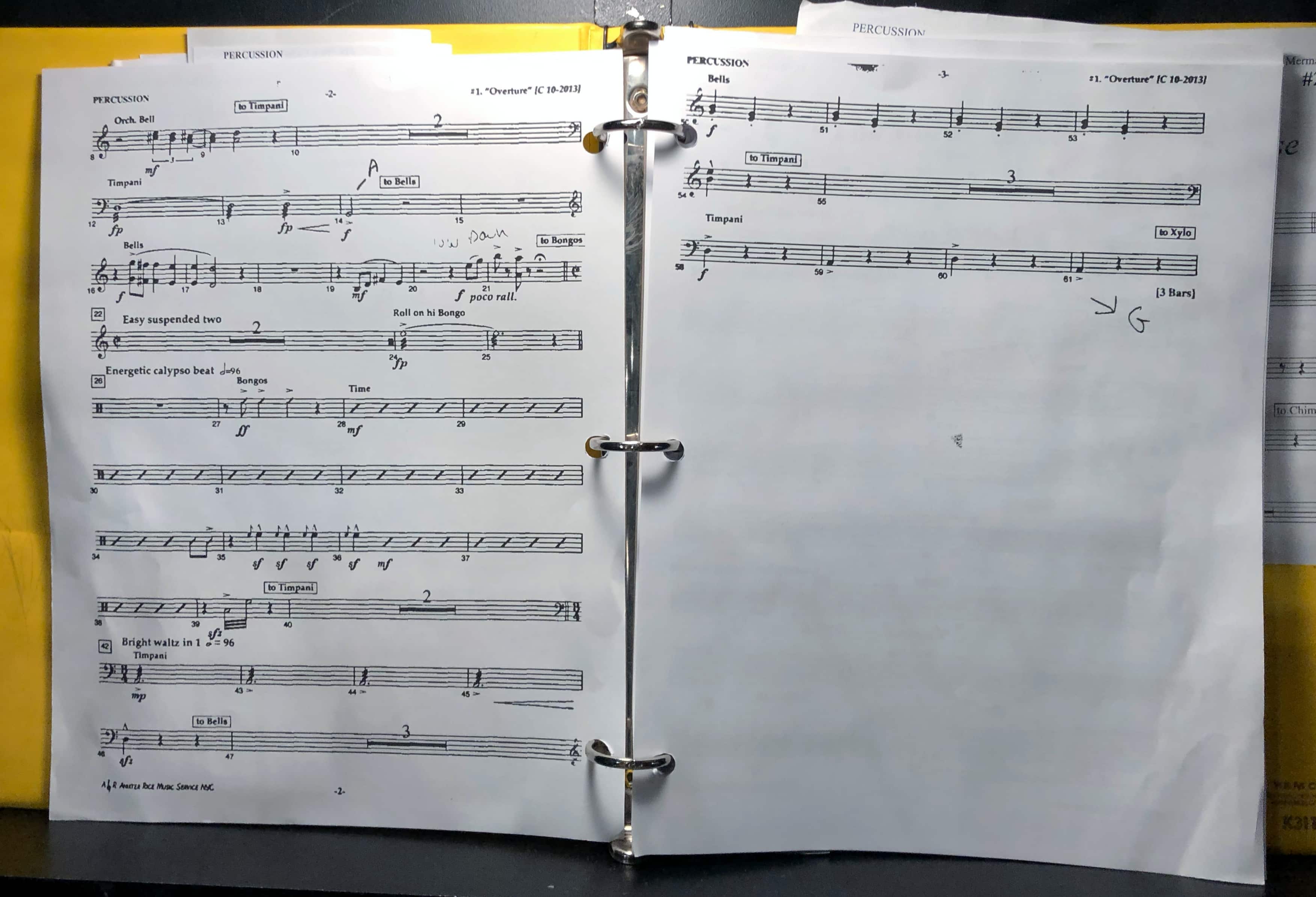 Brian Kirk's percussion setup for The Little Mermaid at the 5th Avenue Theatre in Seattle, Washington.