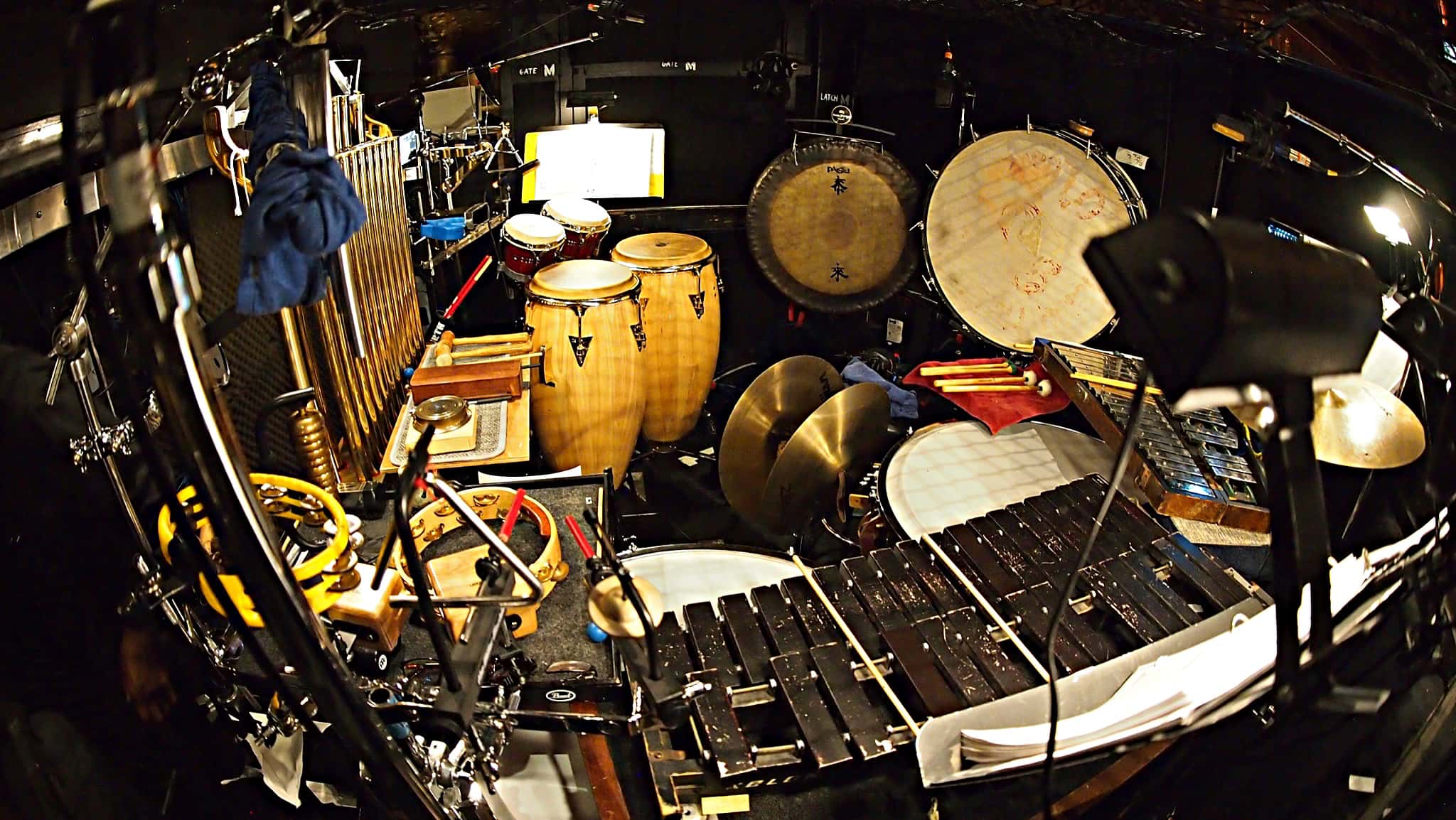 Brian Kirk's percussion setup for The Little Mermaid at the 5th Avenue Theatre in Seattle, Washington.