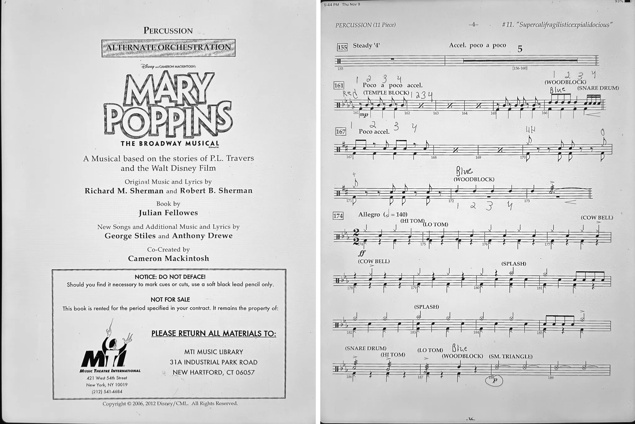 Andrew Warren's combined book setup for Mary Poppins at the Argyle Theater in Babylon, New York.