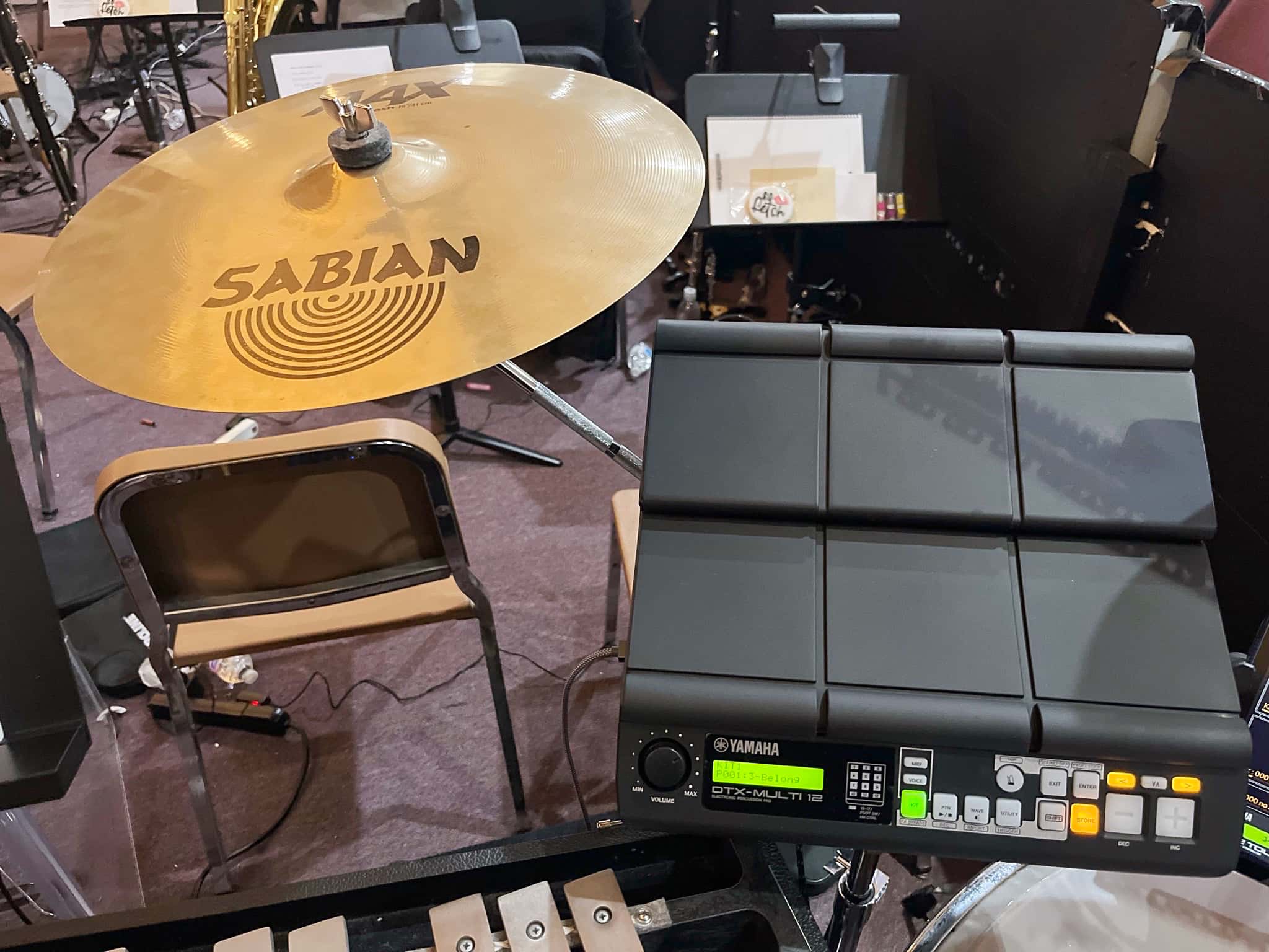 Keith Wilsons percussion setup for Mean Girls at Archbishop Wood Performing Arts, in Warminster, Pennsylvania