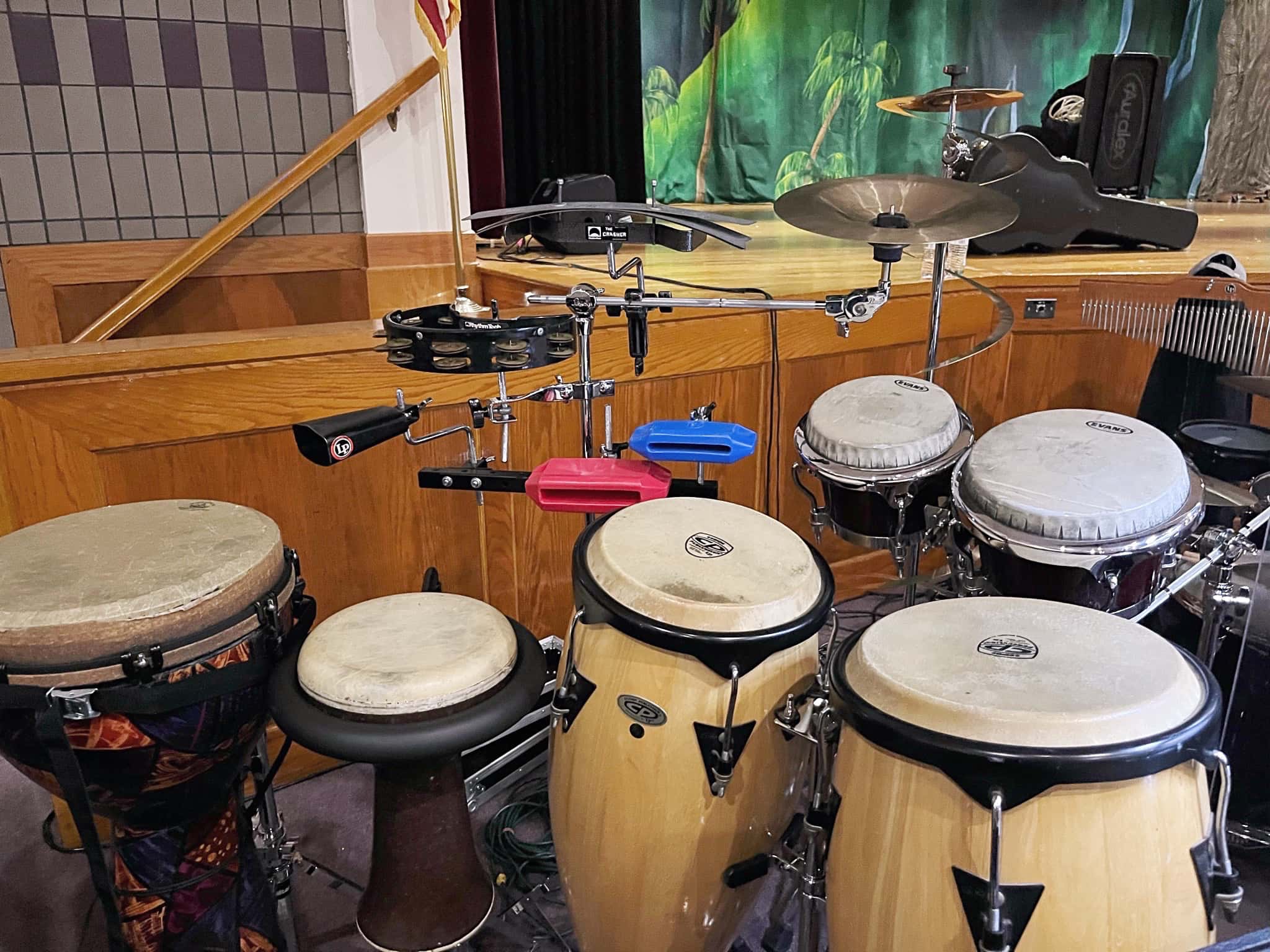 Keith Wilsons percussion setup for Mean Girls at Archbishop Wood Performing Arts, in Warminster, Pennsylvania