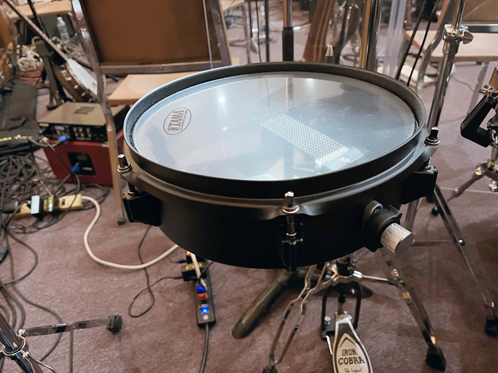 Ron Grassi's drum set setup for Mean Girls at Archbishop Performing Arts, in Warminster, Pennsylvania.