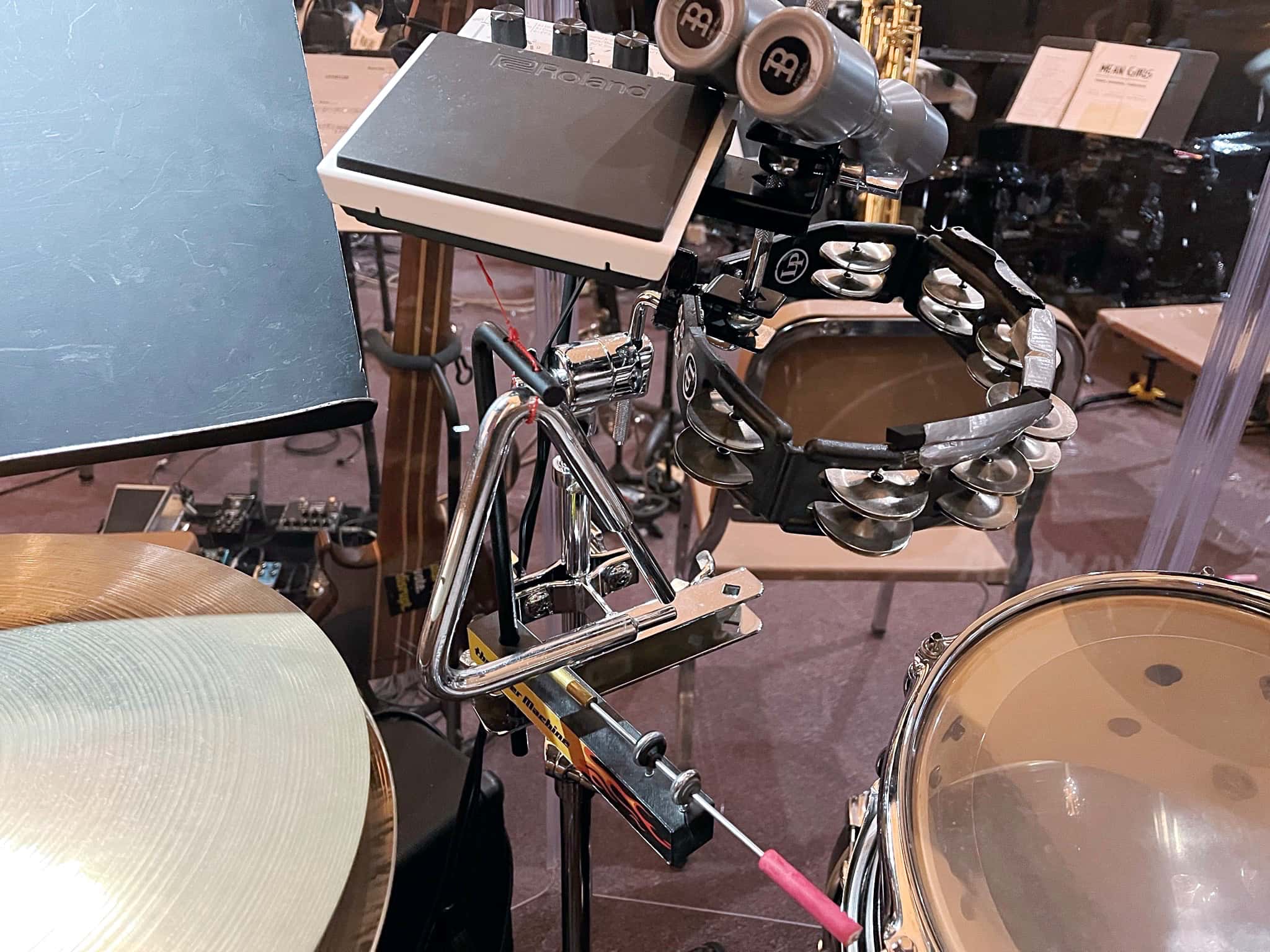 Ron Grassi's drum set setup for Mean Girls at Archbishop Performing Arts, in Warminster, Pennsylvania.