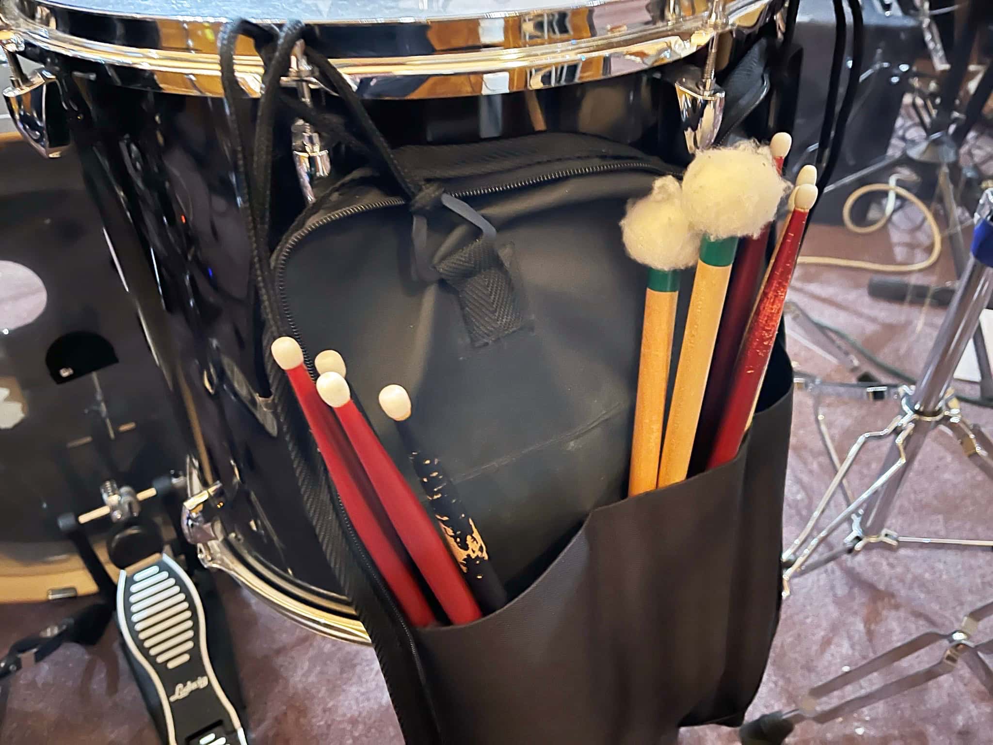 Ron Grassi's drum set setup for Mean Girls at Archbishop Performing Arts, in Warminster, Pennsylvania.